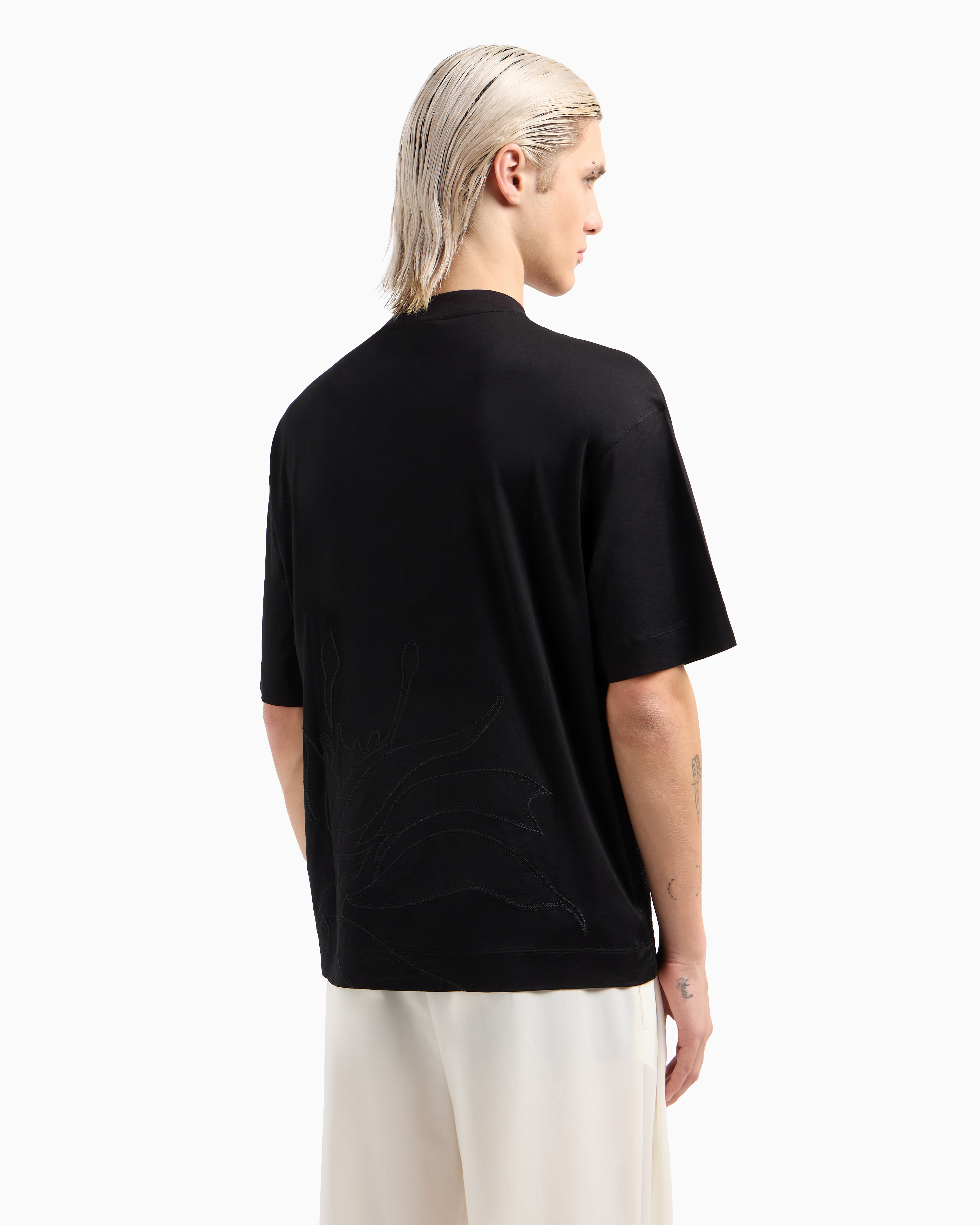 EMPORIO ARMANI▼ASV フラワー刺繍 ロゴ スウェットシャツ ASV Jersey sweatshirt with logo and flower embroidery
