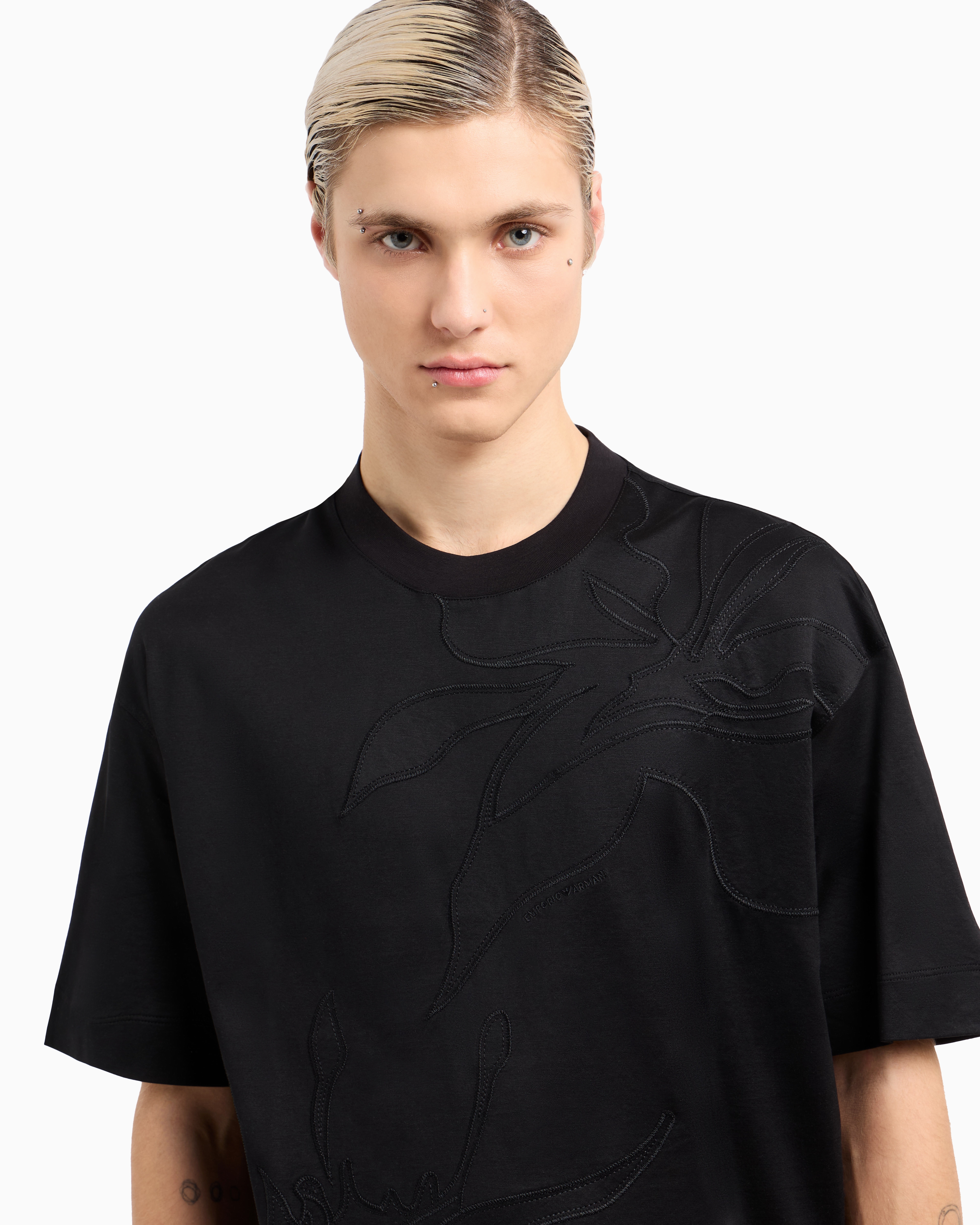 Emporio Armani◆オーバーサイズ プリント ASV スウェットシャツ ASV オーバーサイズTシャツ リヨセル混紡ジャージー オーバー