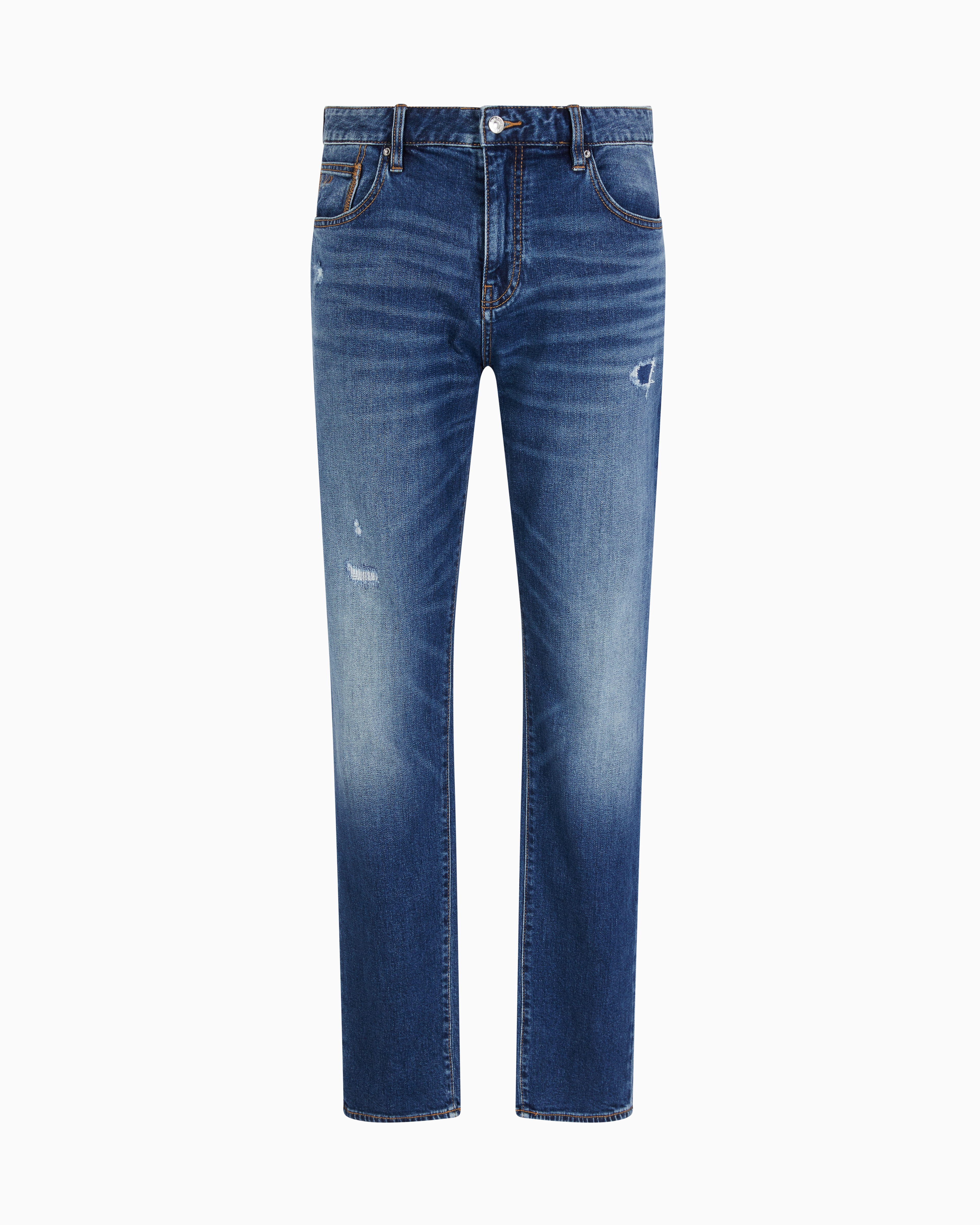 J13 slim fit jeans in stone washed cotton denim with rips