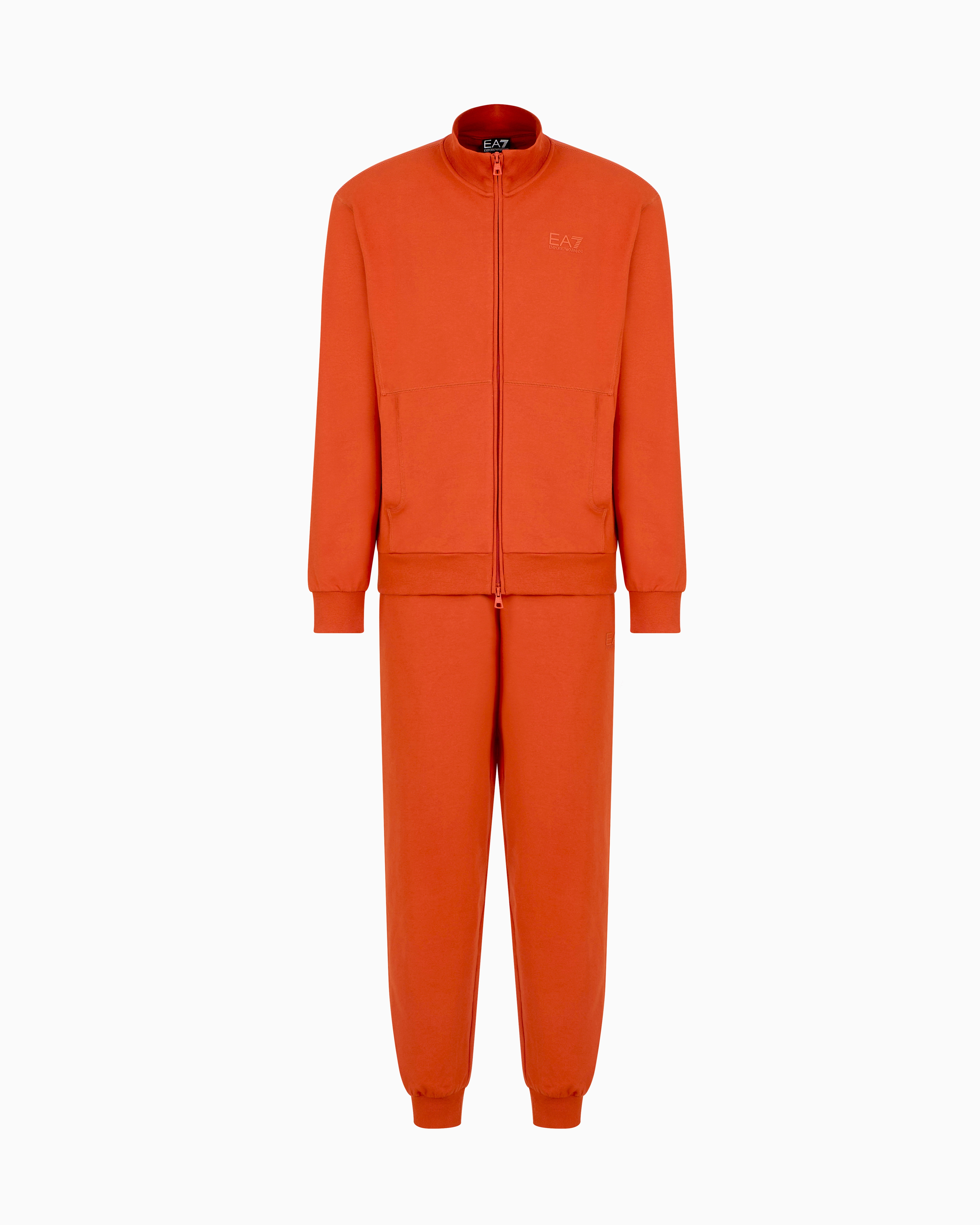Ea7 Visibility Cotton Full-zip Tracksuit In Orange