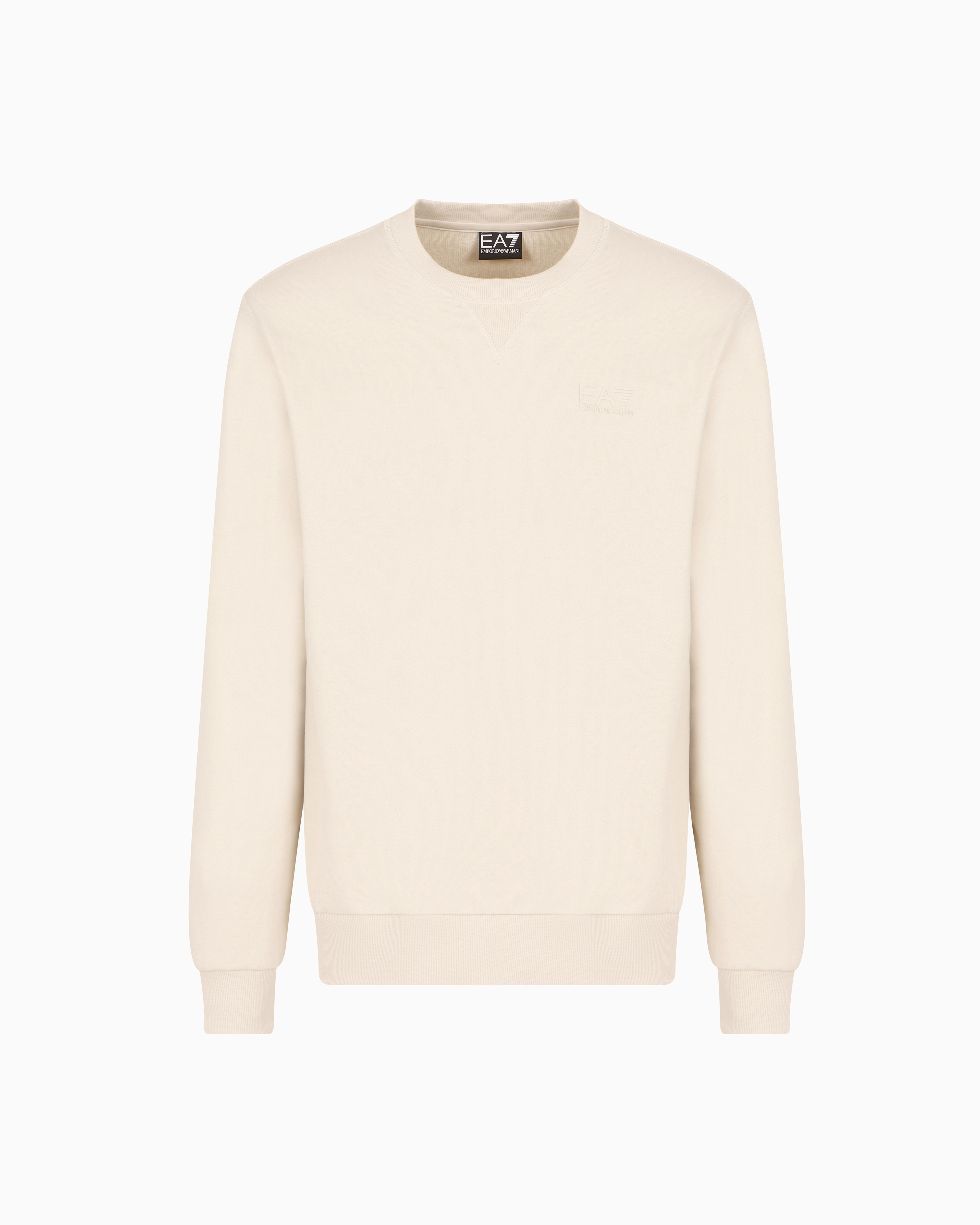 Ea7 Visibility Cotton Crew-neck Sweatshirt In Neutral