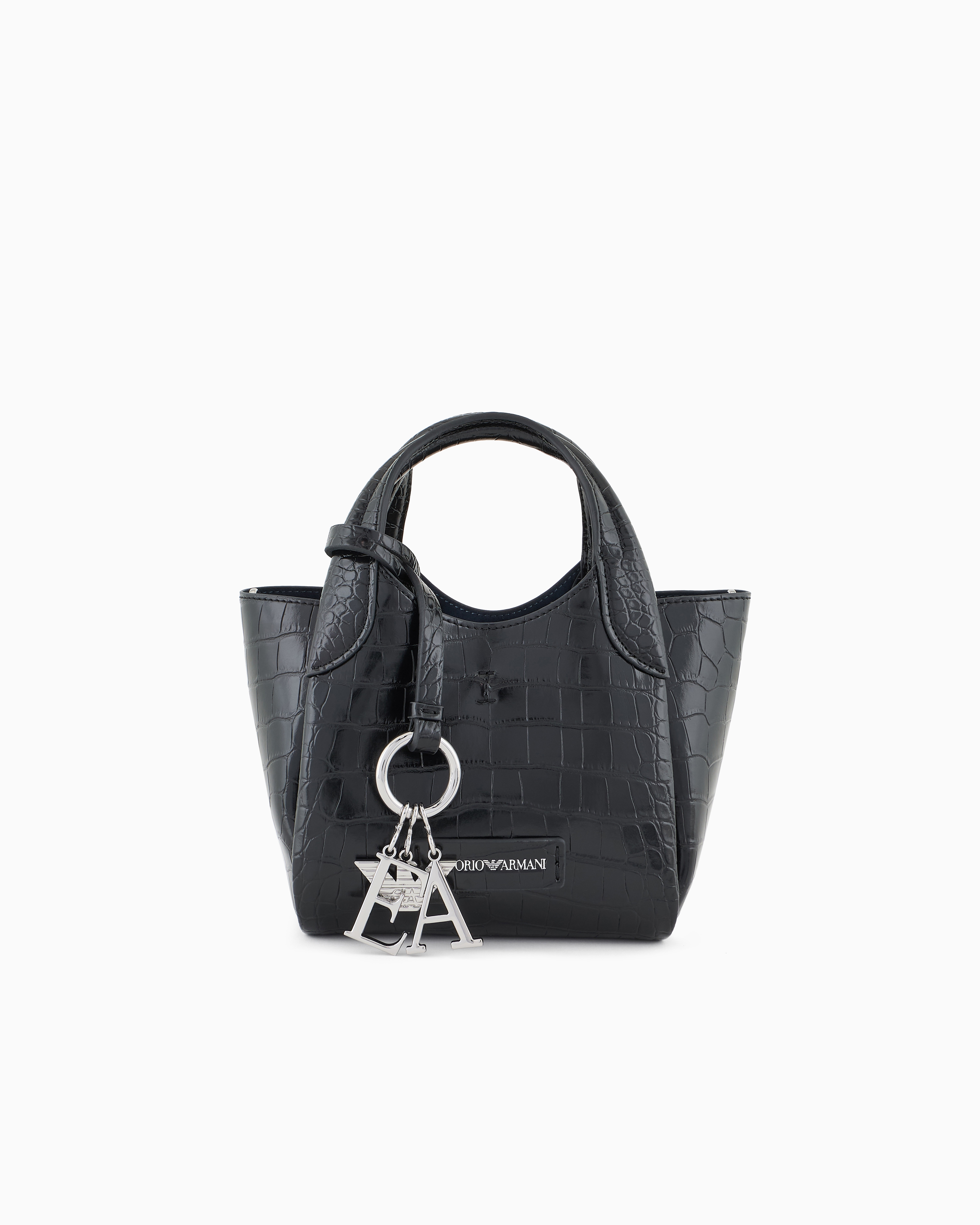 Emporio Armani Kleiner Shopper Mit Kroko-print-finish Und Logo-anhänger In Schwarz