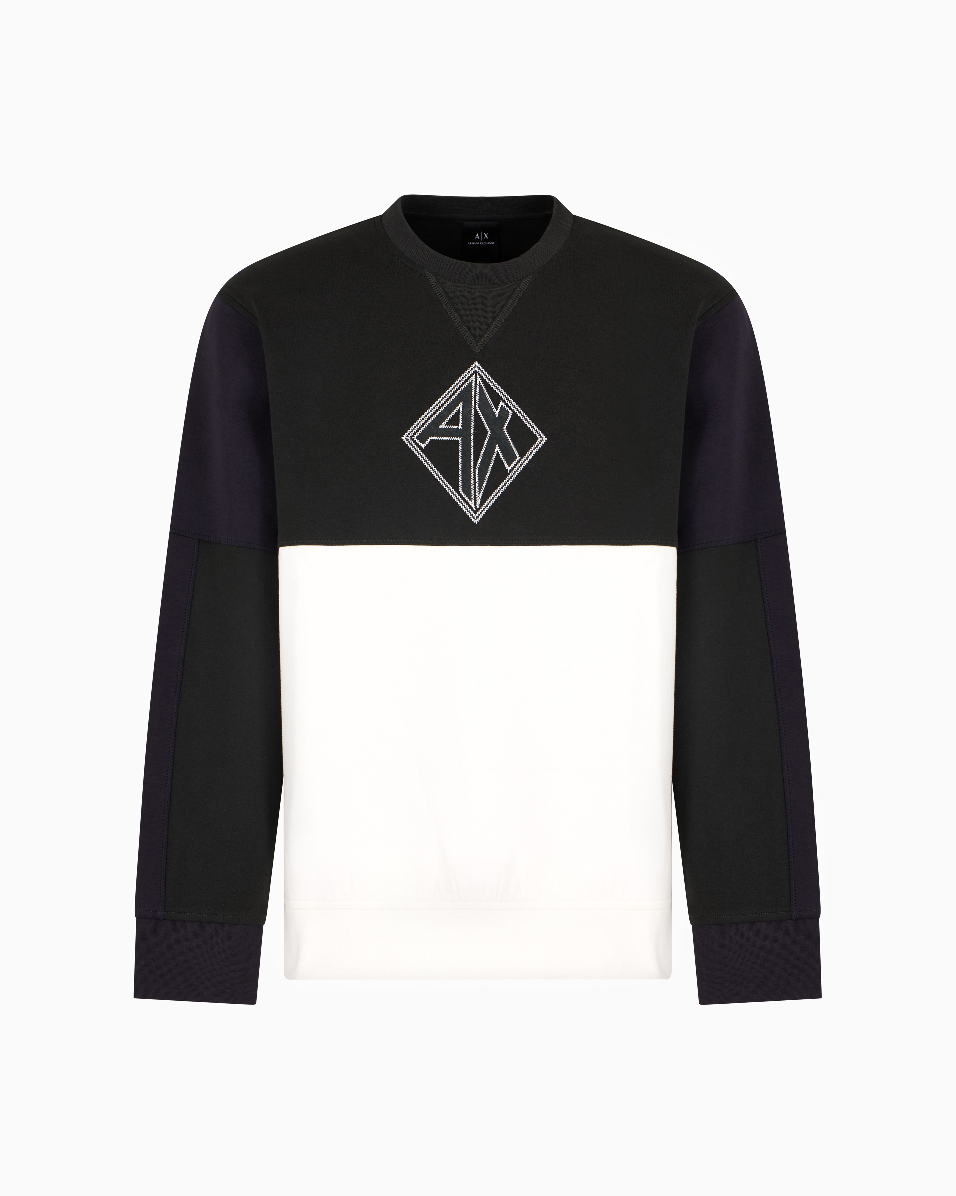 Armani Exchange Color Block Crewneck Sweatshirt With Logo In Green