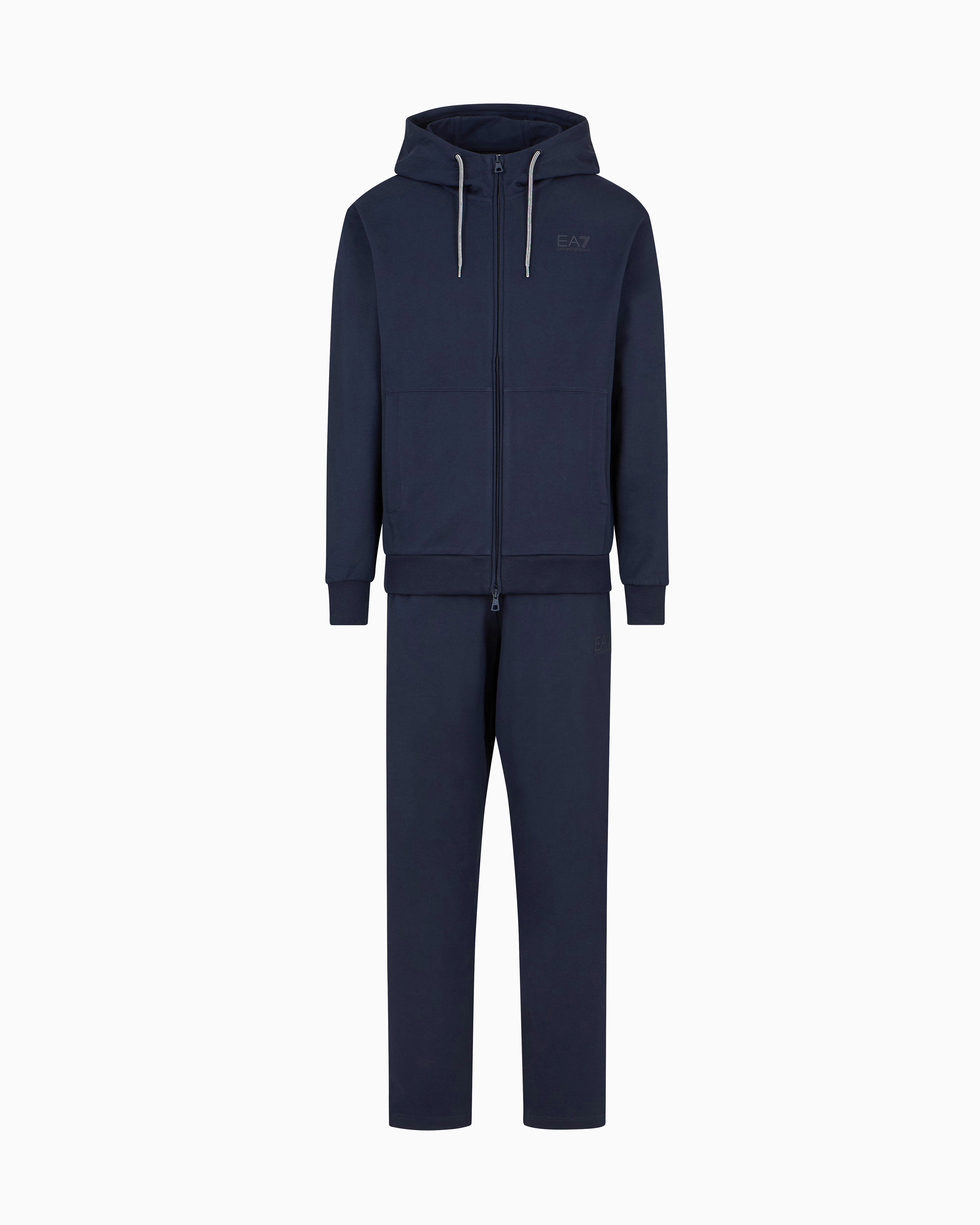 Ea7 Visibility Cotton Tracksuit With Hood In Navy Blue