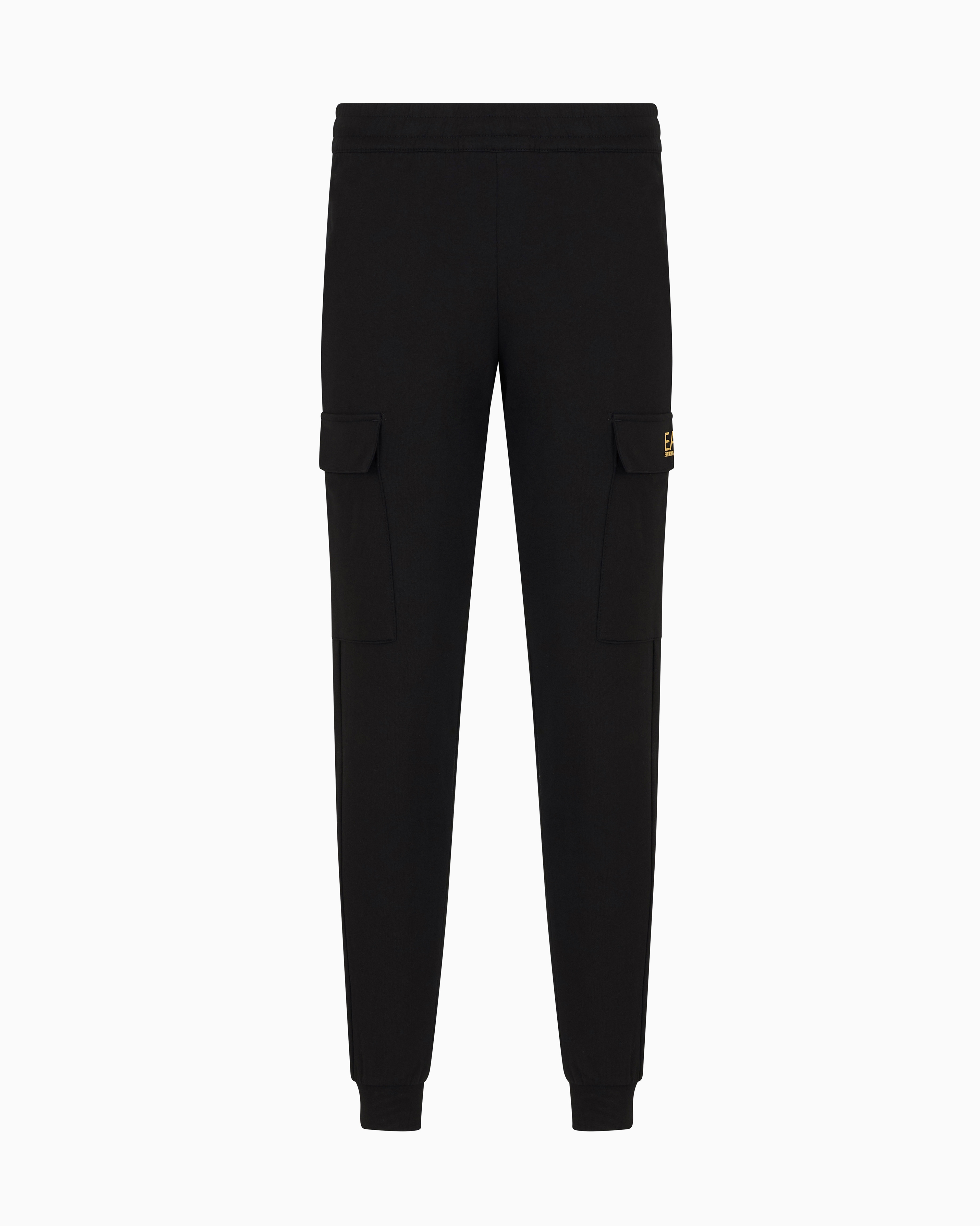 Ea7 Core Identity Cotton Cargo Trousers In Black