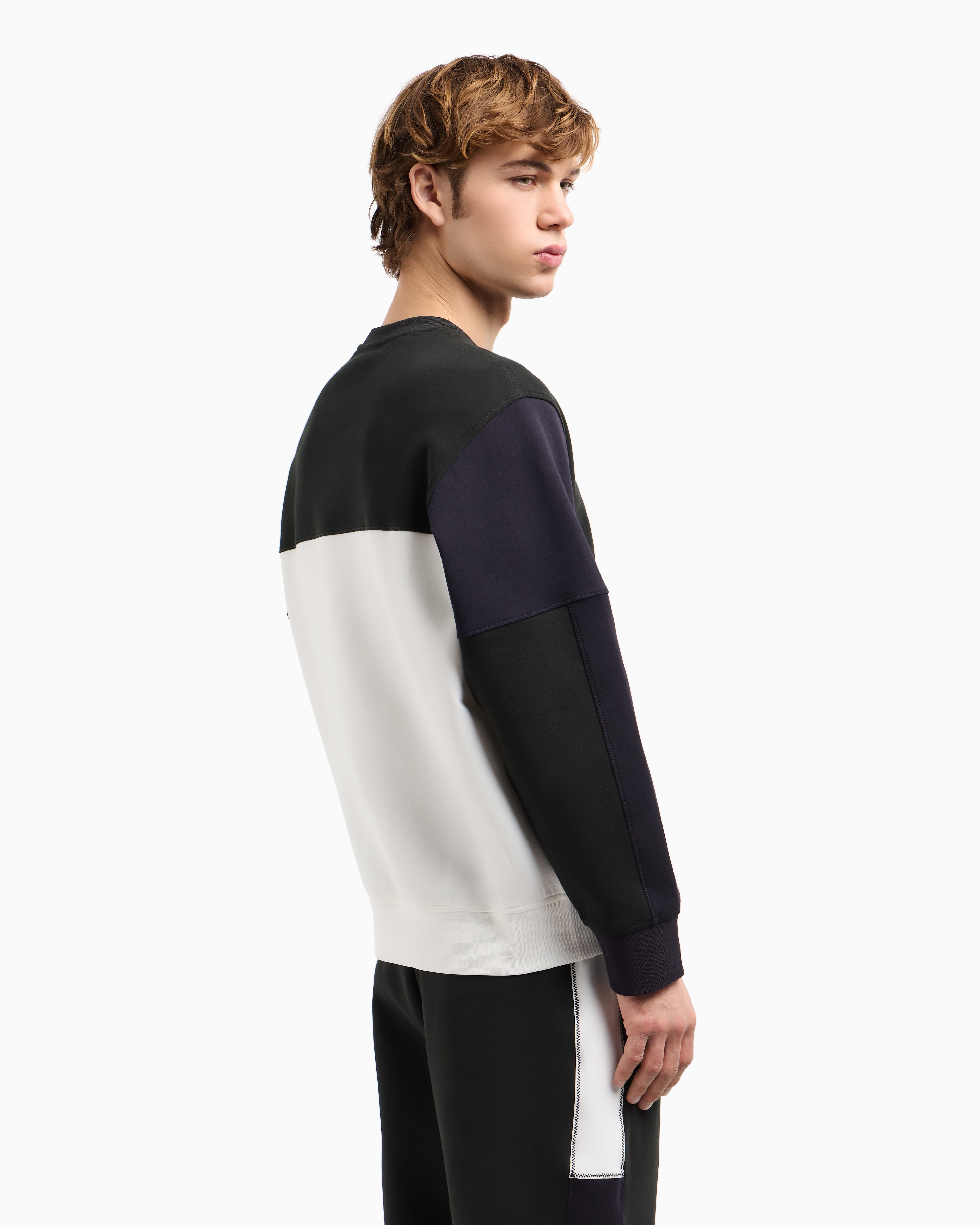 Armani Exchange Color Block Crewneck Sweatshirt With Logo In Green