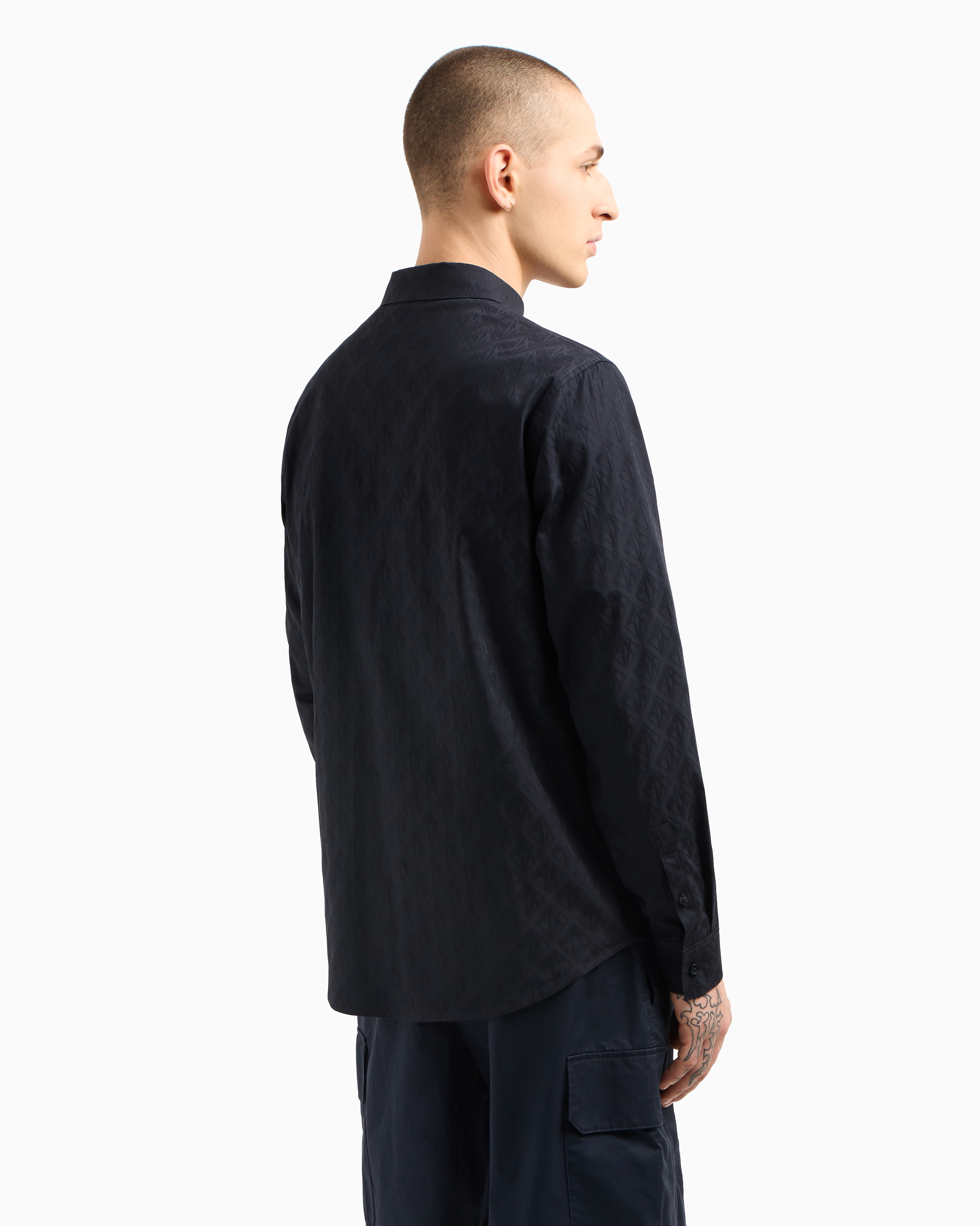 Regular fit cotton shirt with allover logo in tone | Armani