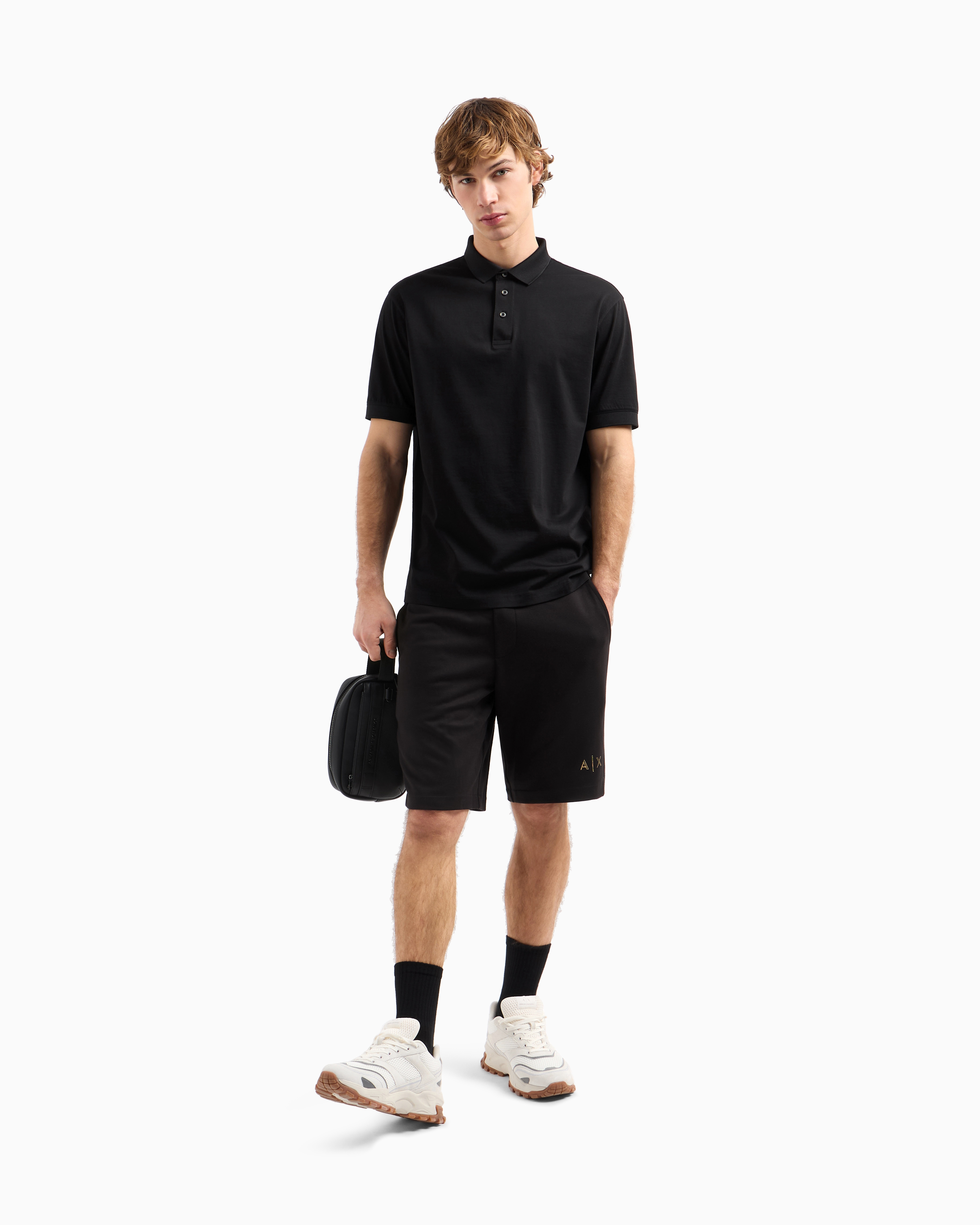 Armani Exchange Regular Fit Polo Shirt In Mercerised Cotton In Black
