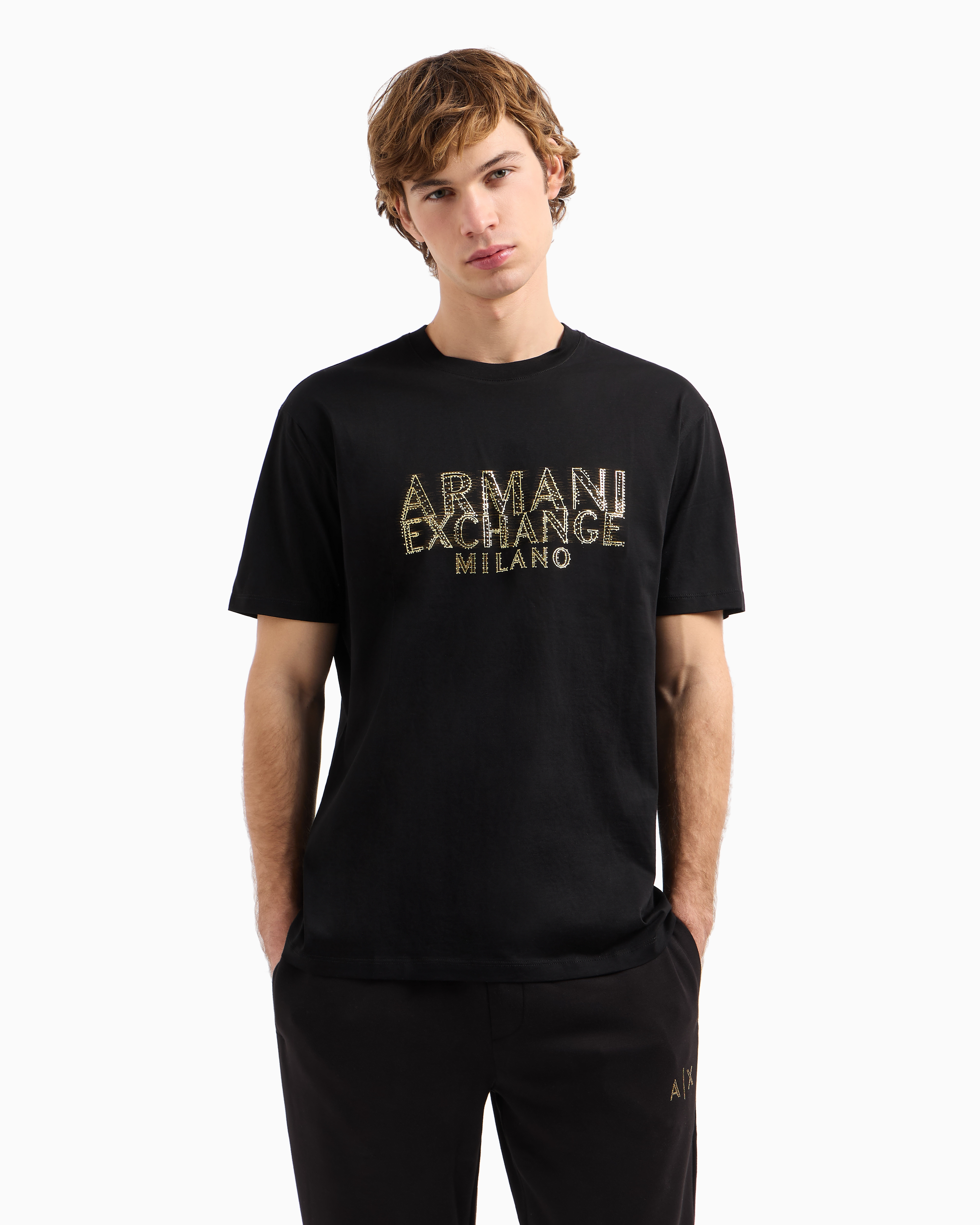 Armani Exchange Regular Fit T-shirt With Blurred Logo Effect In Black