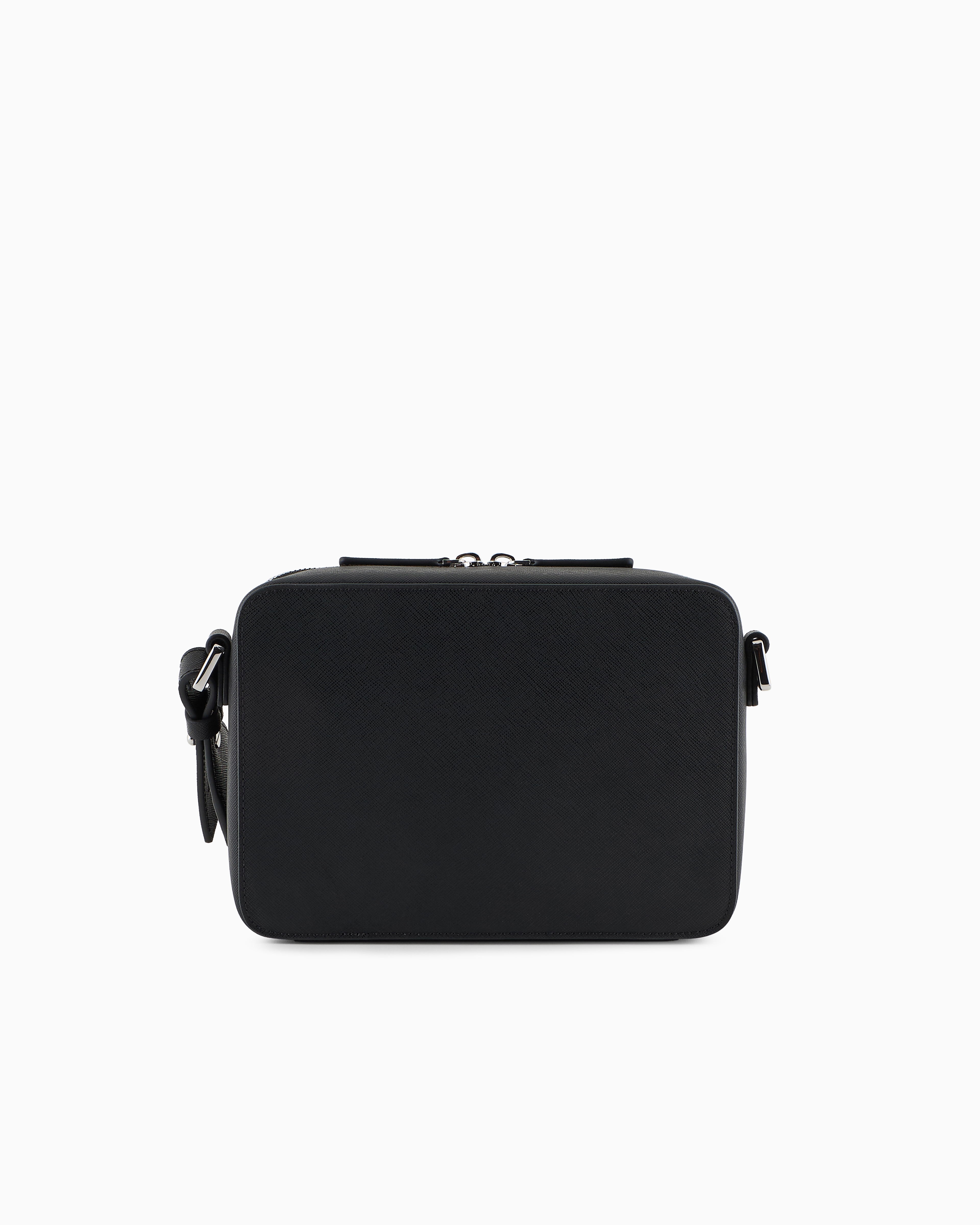 EMPORIO ARMANI ASV REGENERATED SAFFIANO LEATHER MINI CAMERA BAG WITH EAGLE PLATE