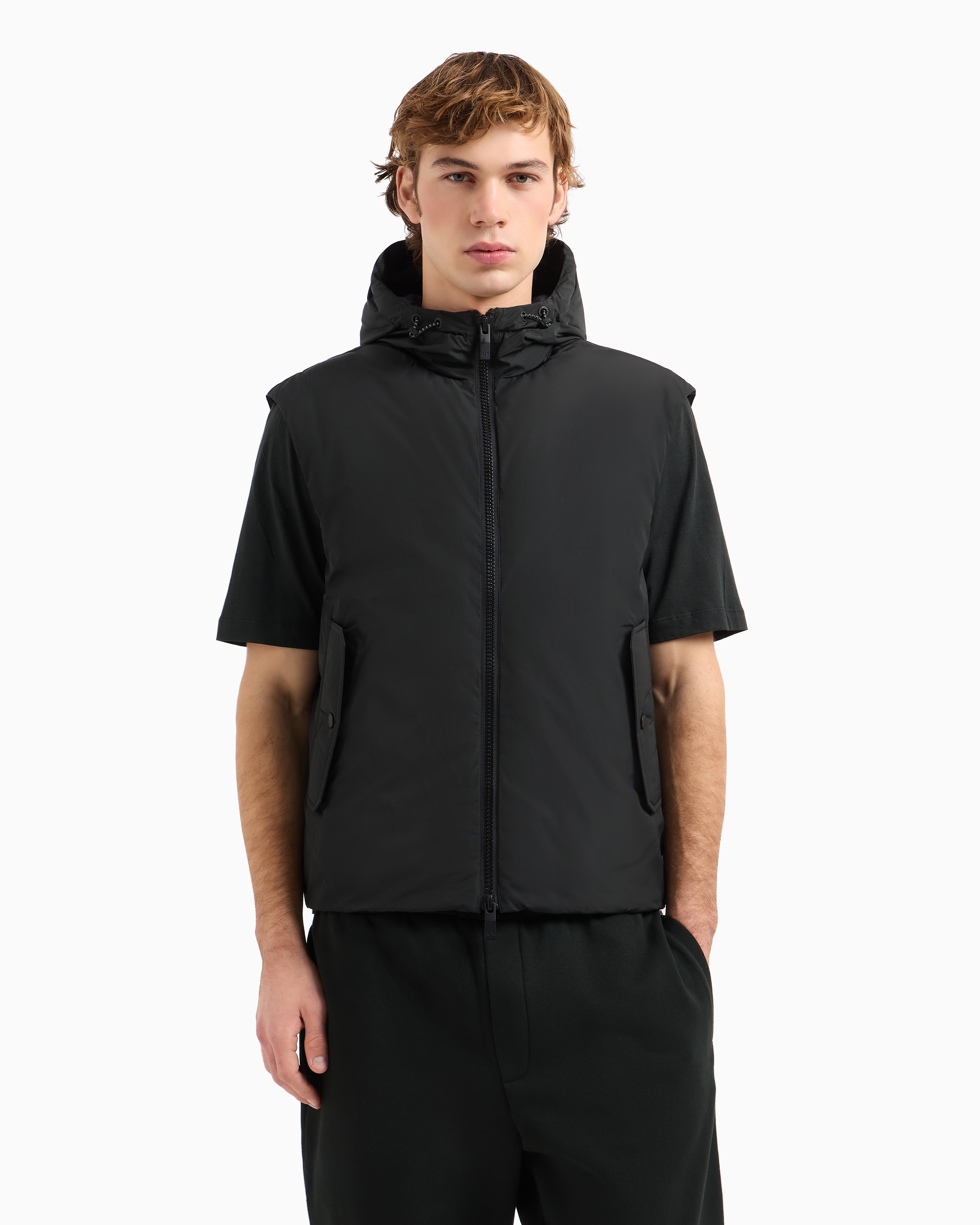 Armani Exchange Sleeveless Jacket With Hood In Green