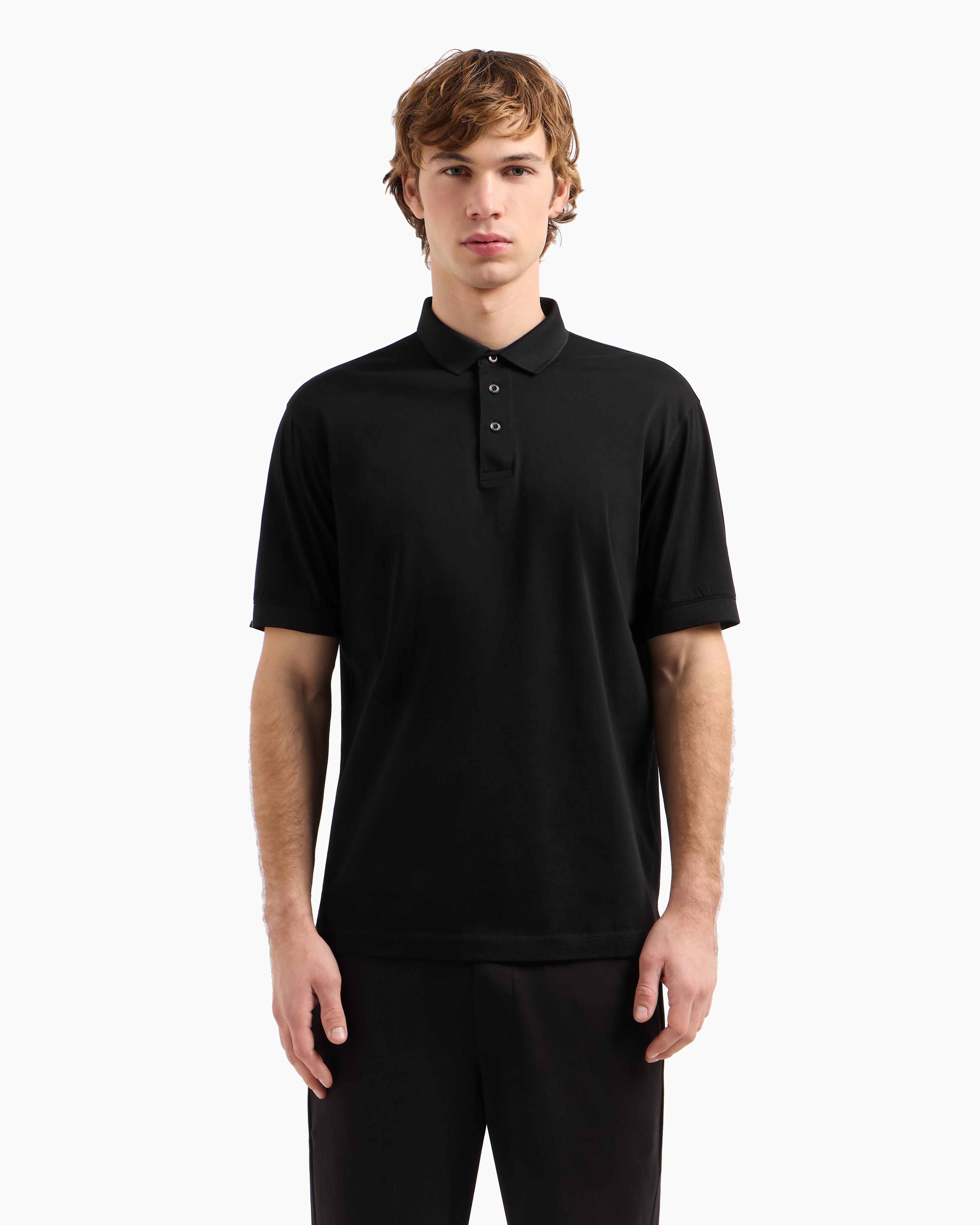 Armani Exchange Regular Fit Polo Shirt In Mercerised Cotton In Black