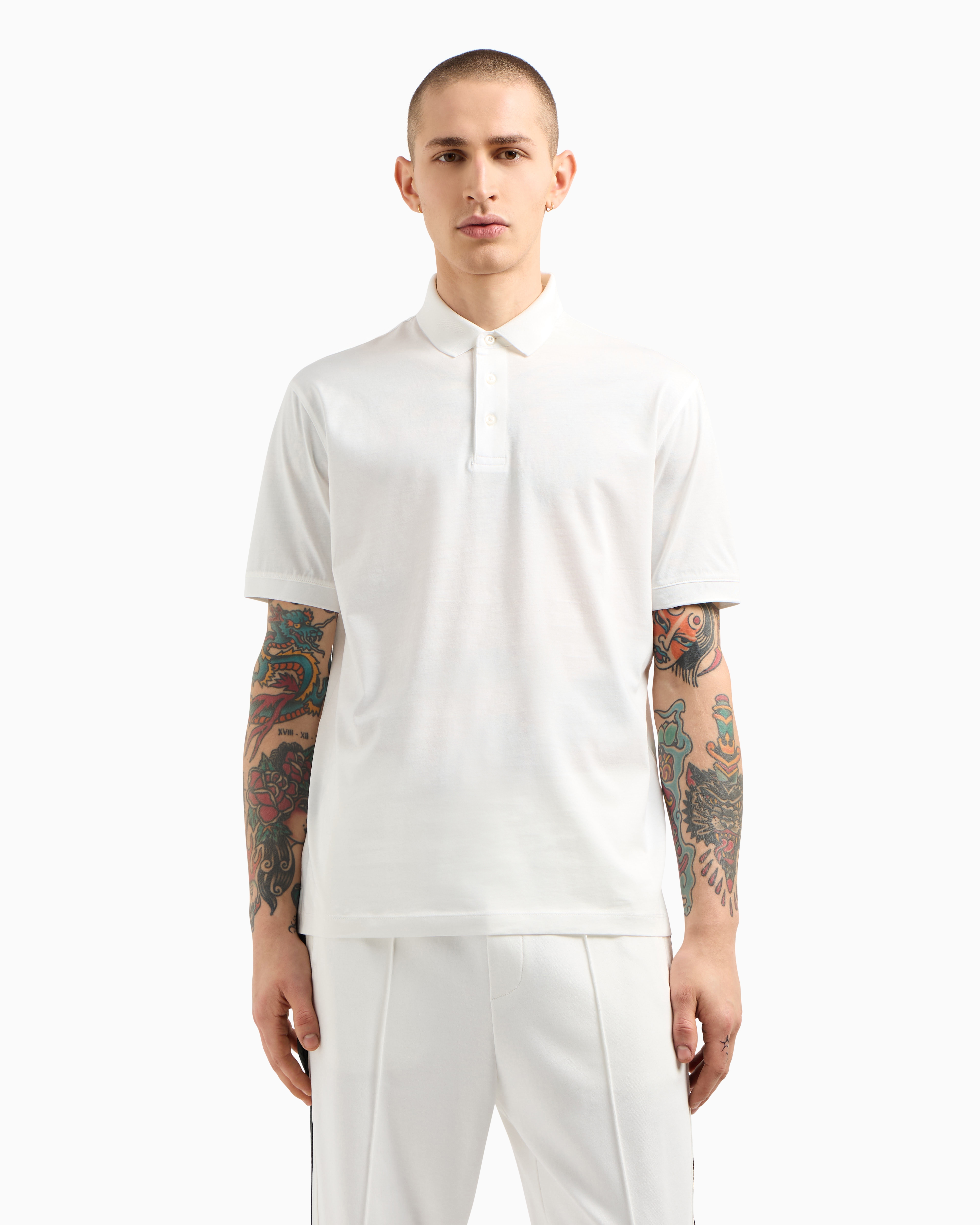 Armani Exchange Regular Fit Polo Shirt In Mercerised Cotton In White