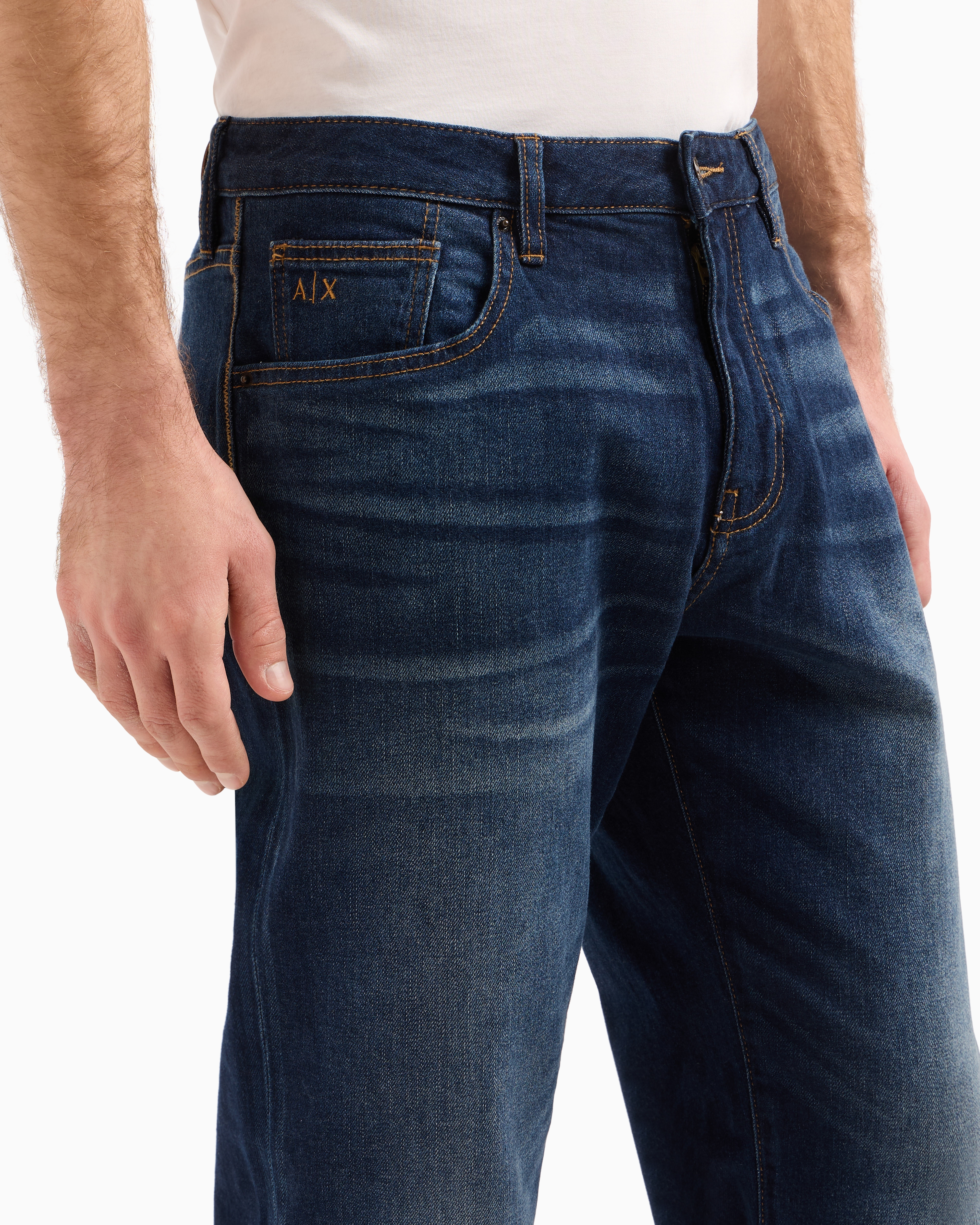Armani Exchange - J16 straight fit jeans stone washed cotton denim, Man, Blue, Size: