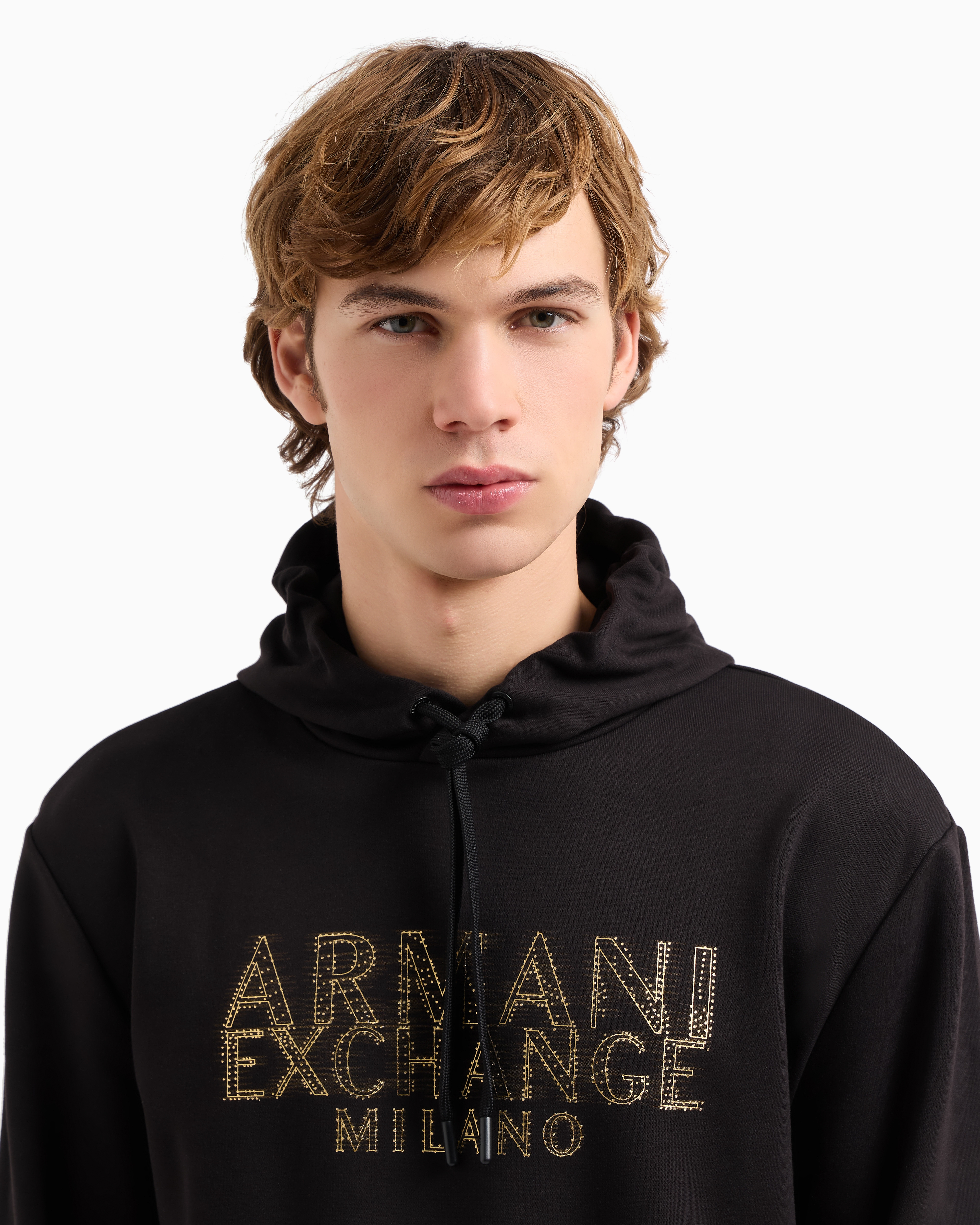 Armani Exchange - Hoodie with blurred logo effect, Man, Black, Size: