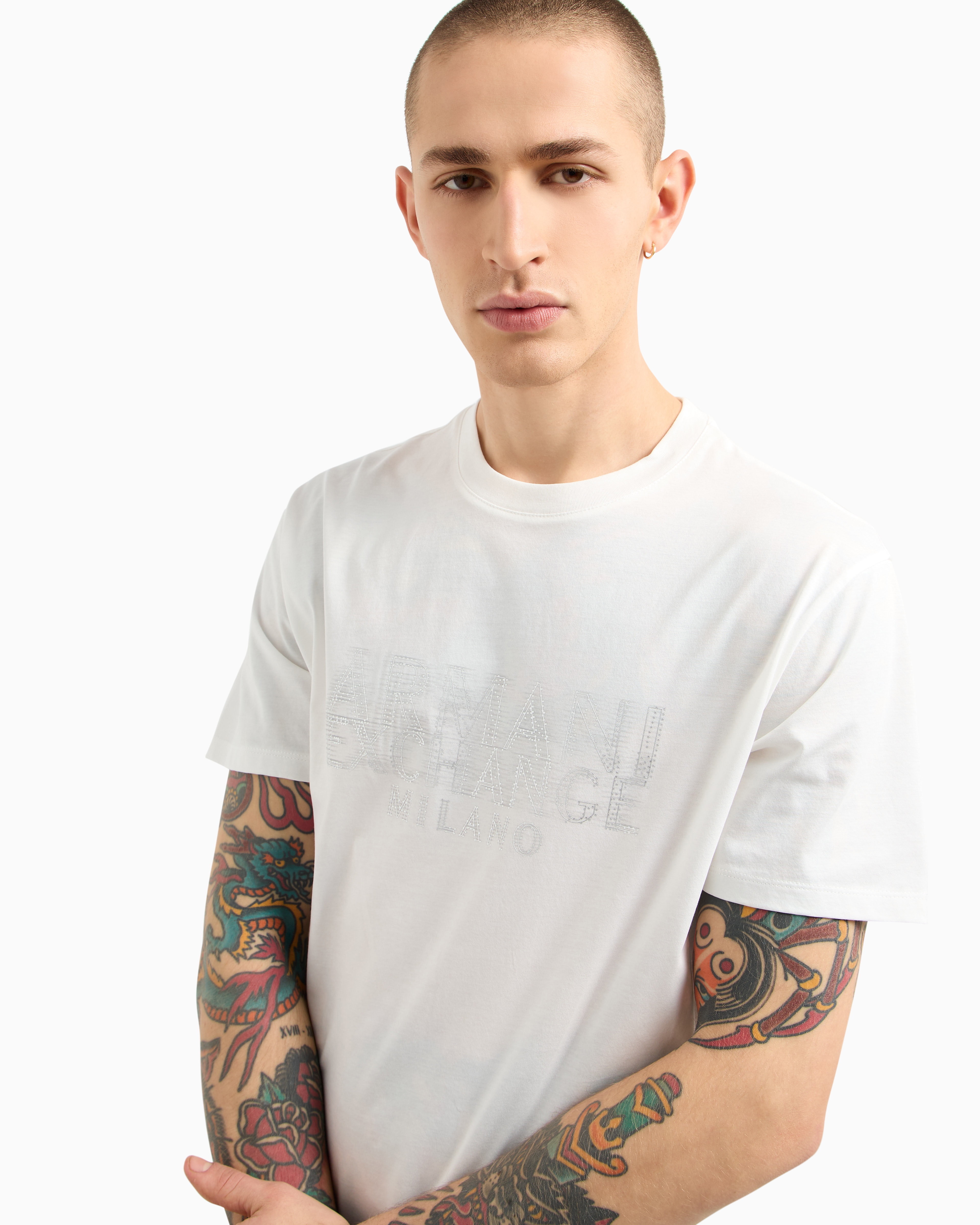 Armani Exchange - Regular fit T-shirt with blurred logo effect, Man, White, Size: M