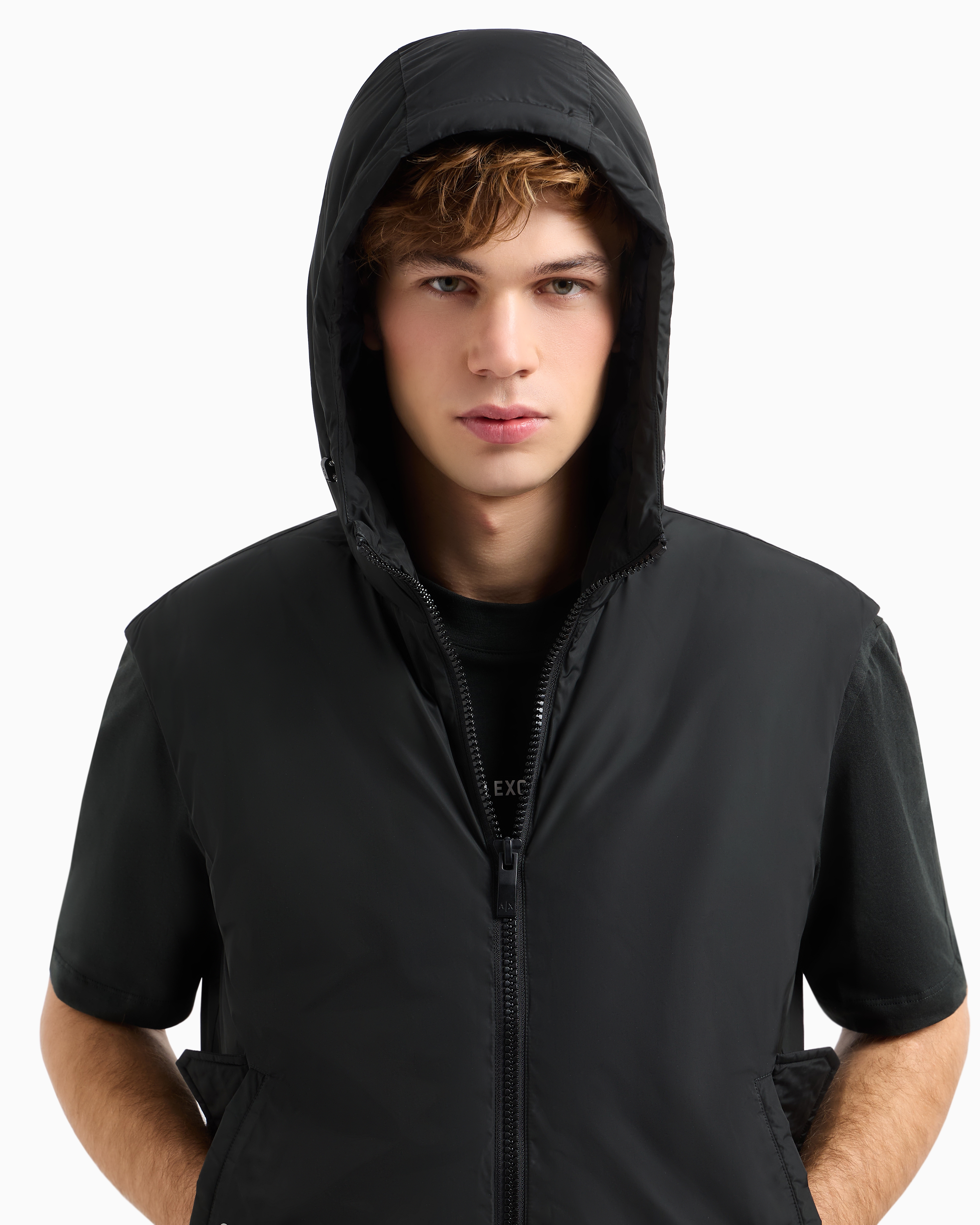 Armani Exchange Sleeveless Jacket With Hood In Green