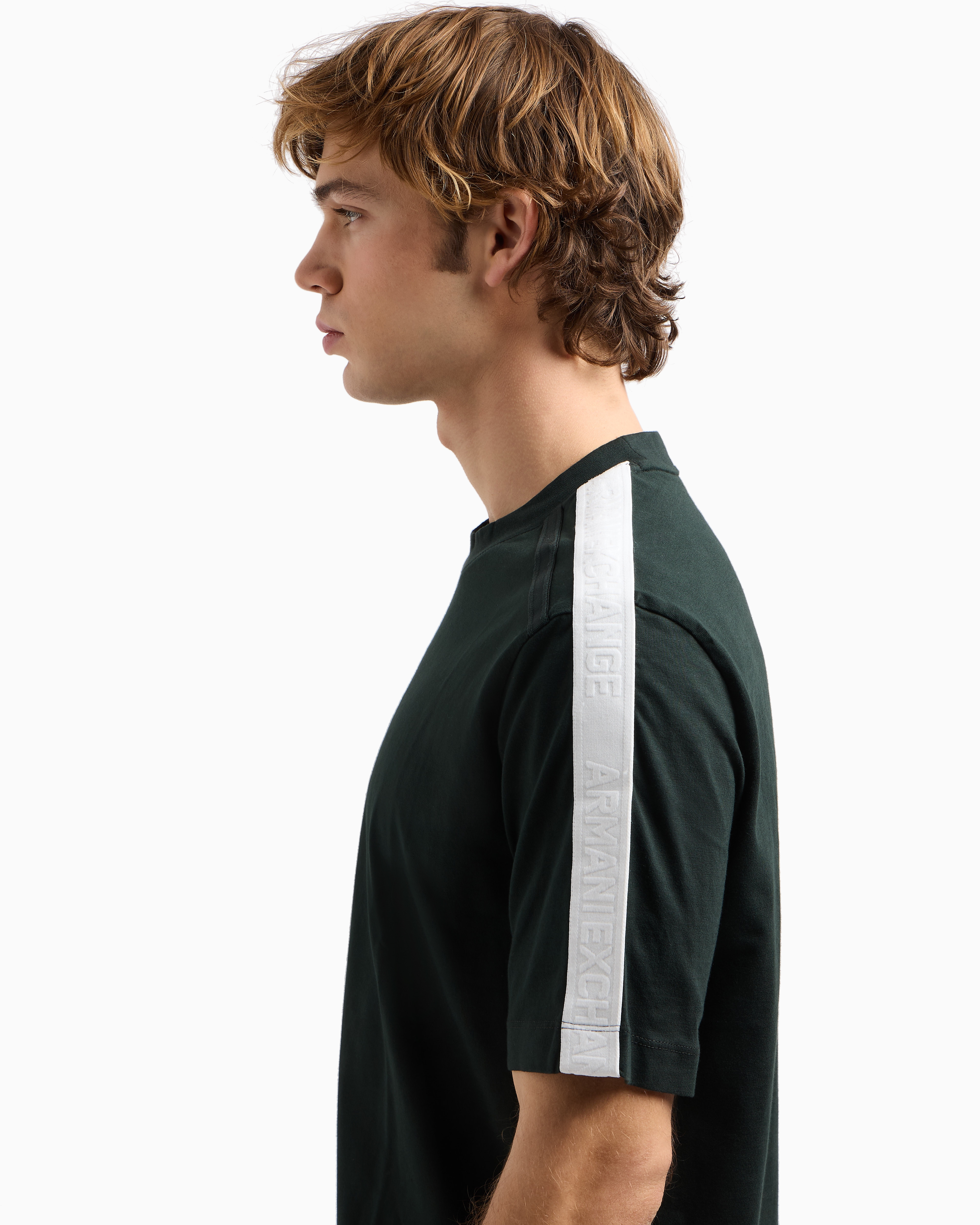 Armani Exchange -  Regular fit T-shirt with logo bands, Man, Green, Size: