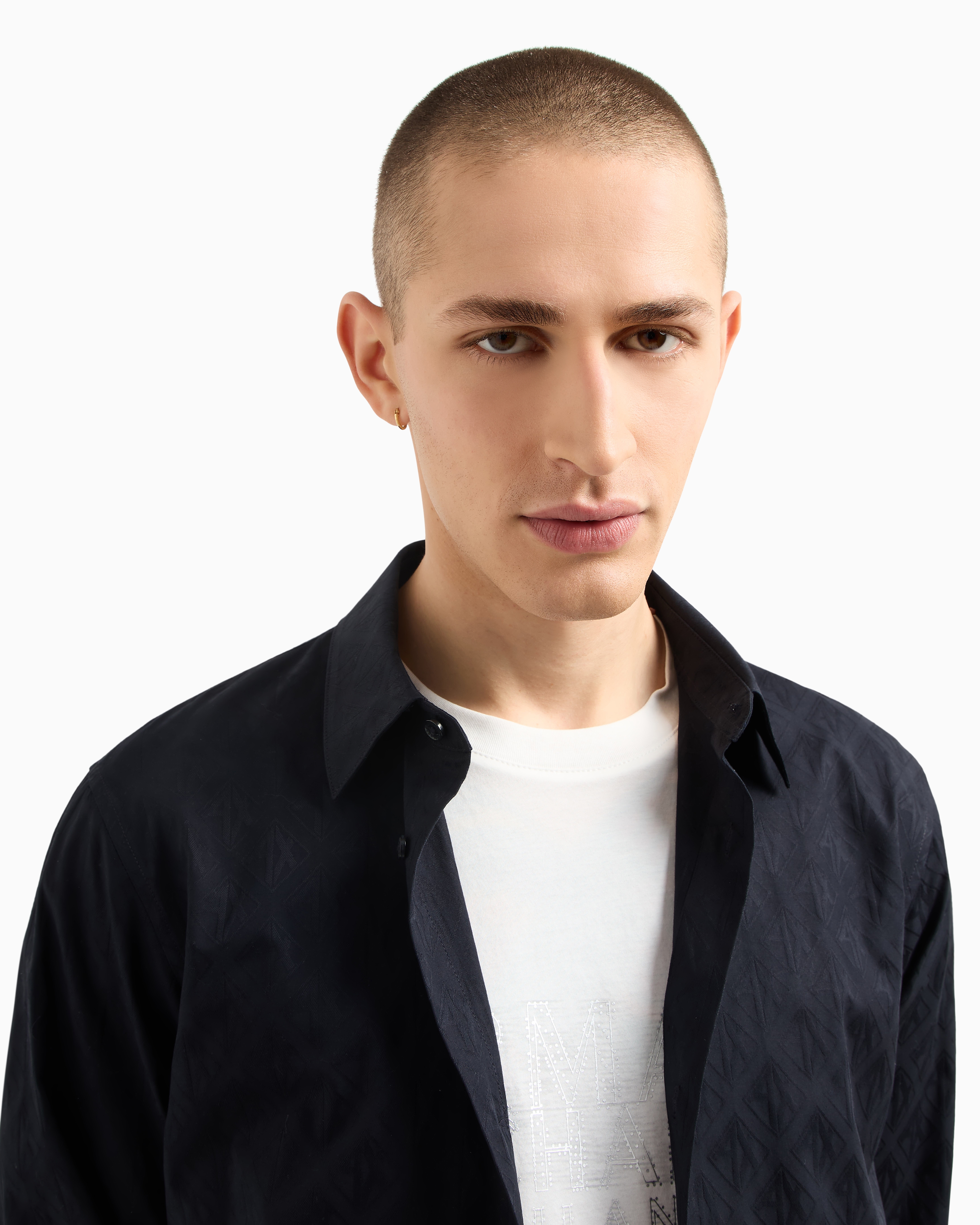 Armani Exchange - Regular fit cotton shirt with allover logo tone, Man, Navy Blue, Size: