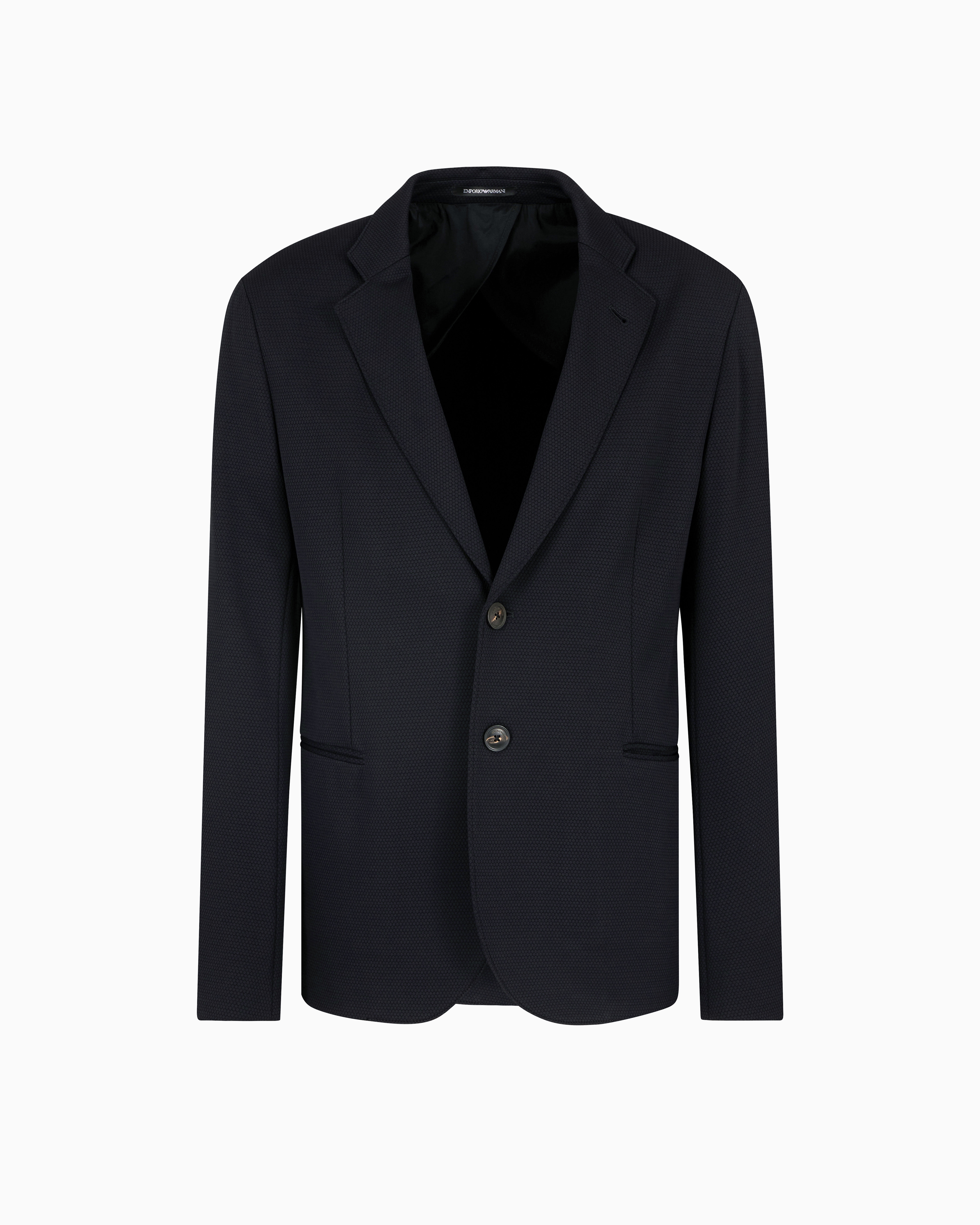 Emporio Armani Single-breasted Jacket In Stretch Piqué Technical Jersey In Black