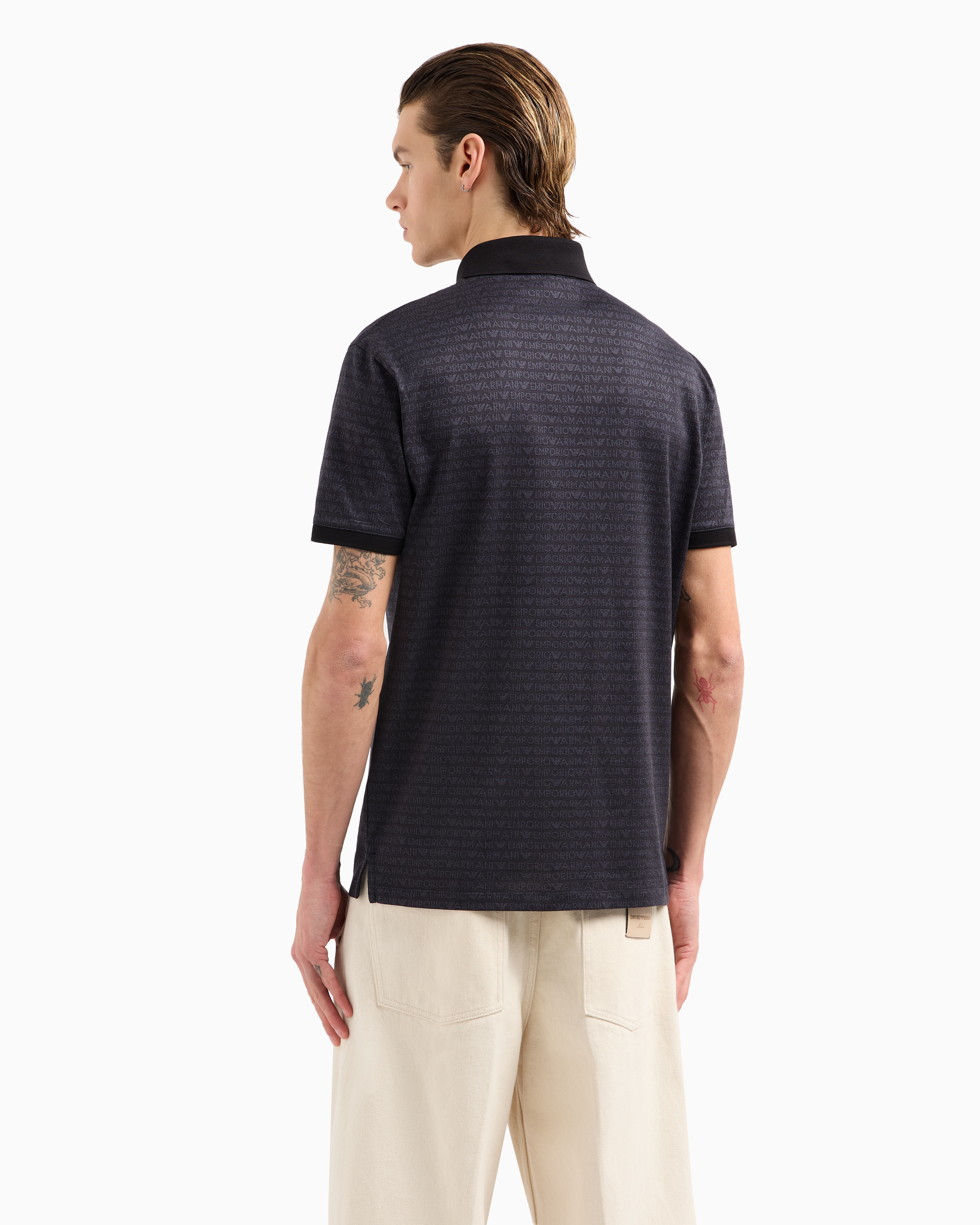 Jersey polo shirt with all-over jacquard lettering | Emporio
