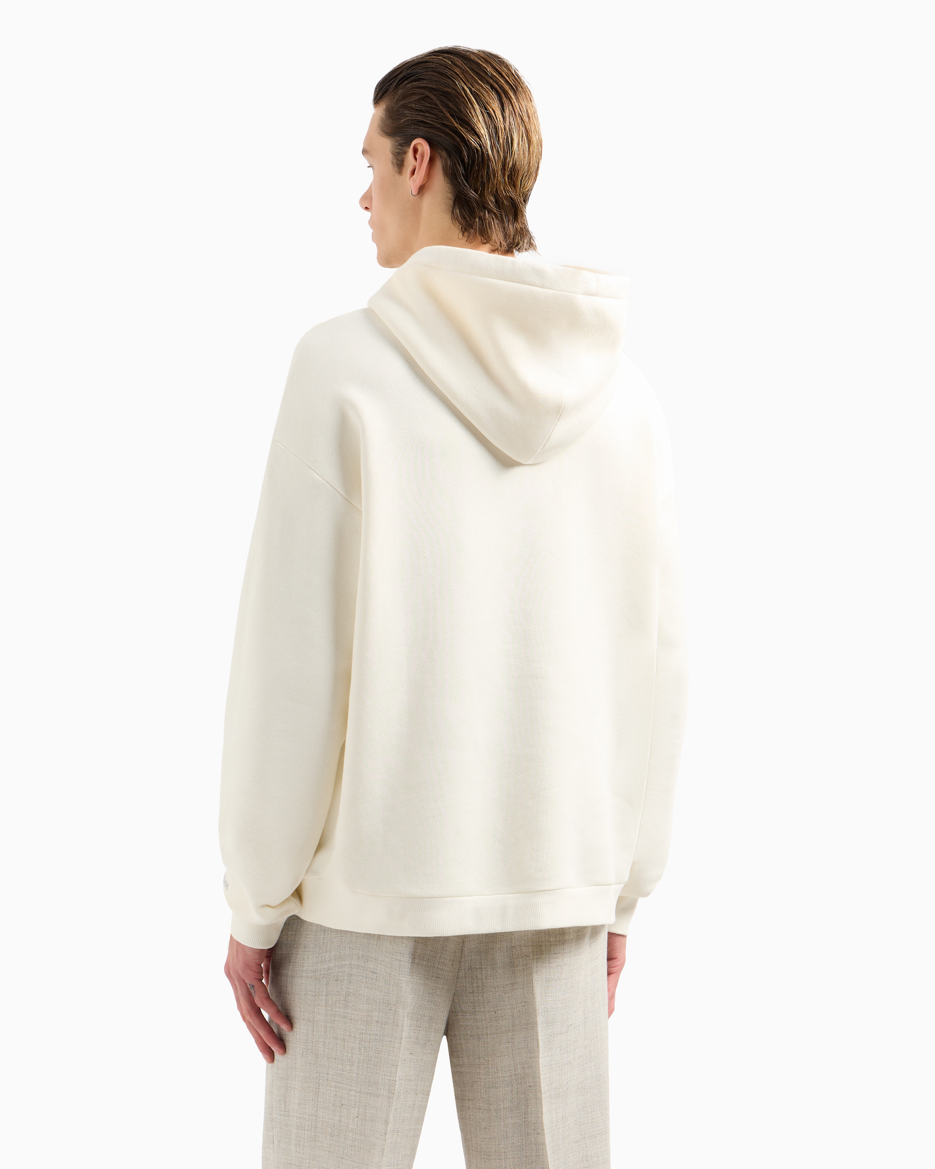 Emporio Armani Jersey Hooded Sweatshirt With Dragonfly Print And Embroidery In Weiss