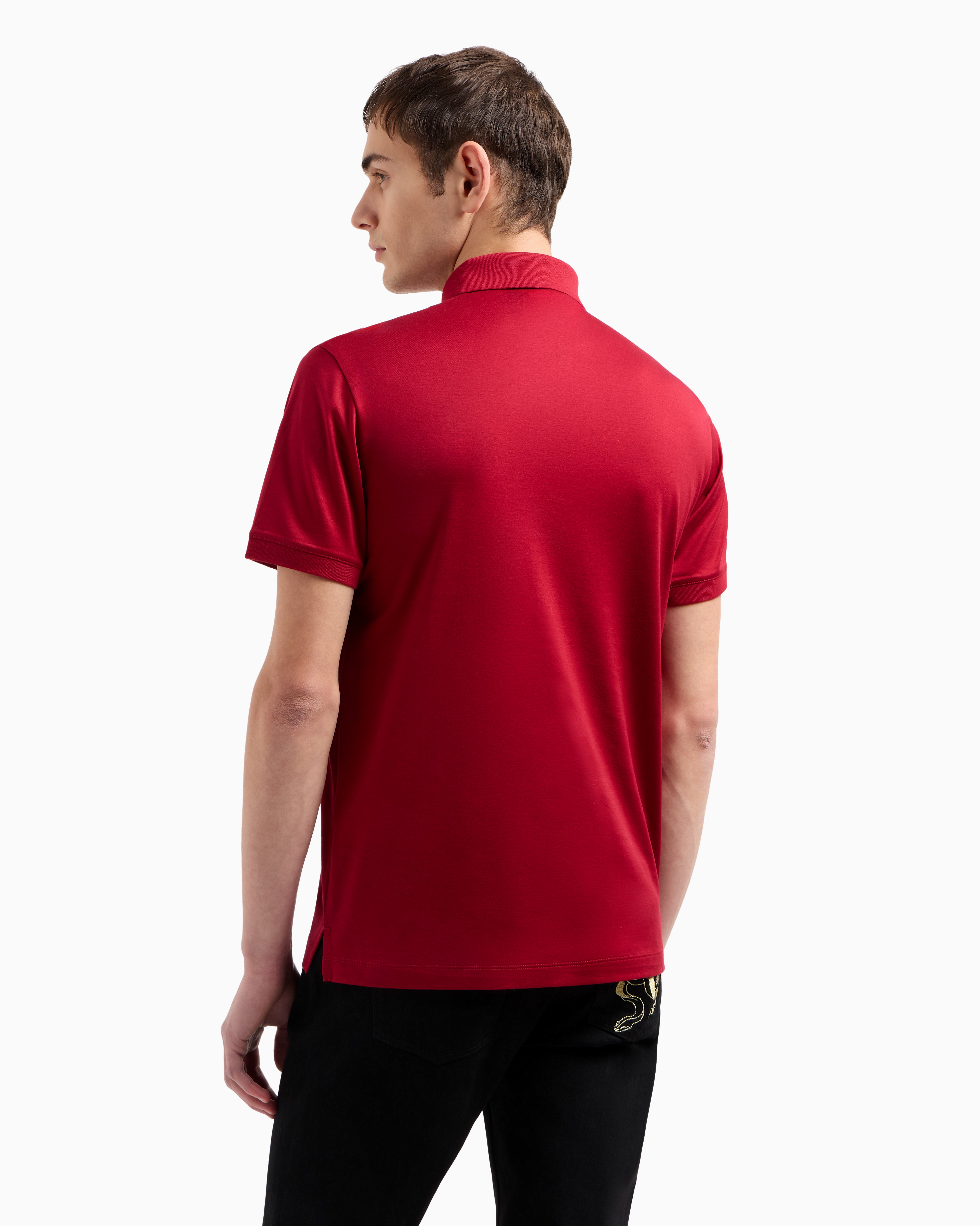 Emporio Armani Asv Lyocell Blend Jersey Polo Shirt With Lunar New Year Embroidery In Red