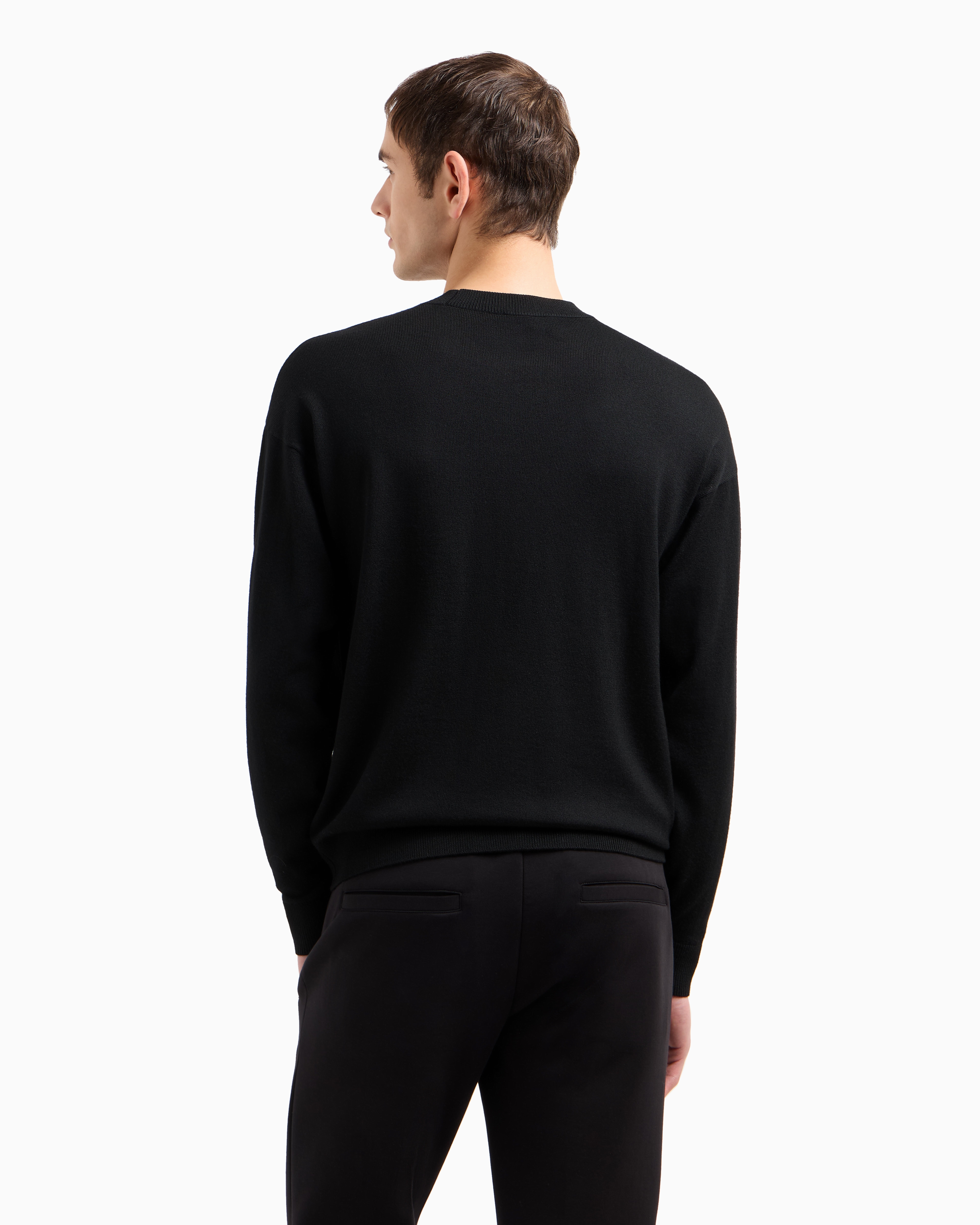 EMPORIO ARMANI EM001808AF13454UC001 関税送料込 Smooth virgin-wool jumper with embroidery | Emporio Armani