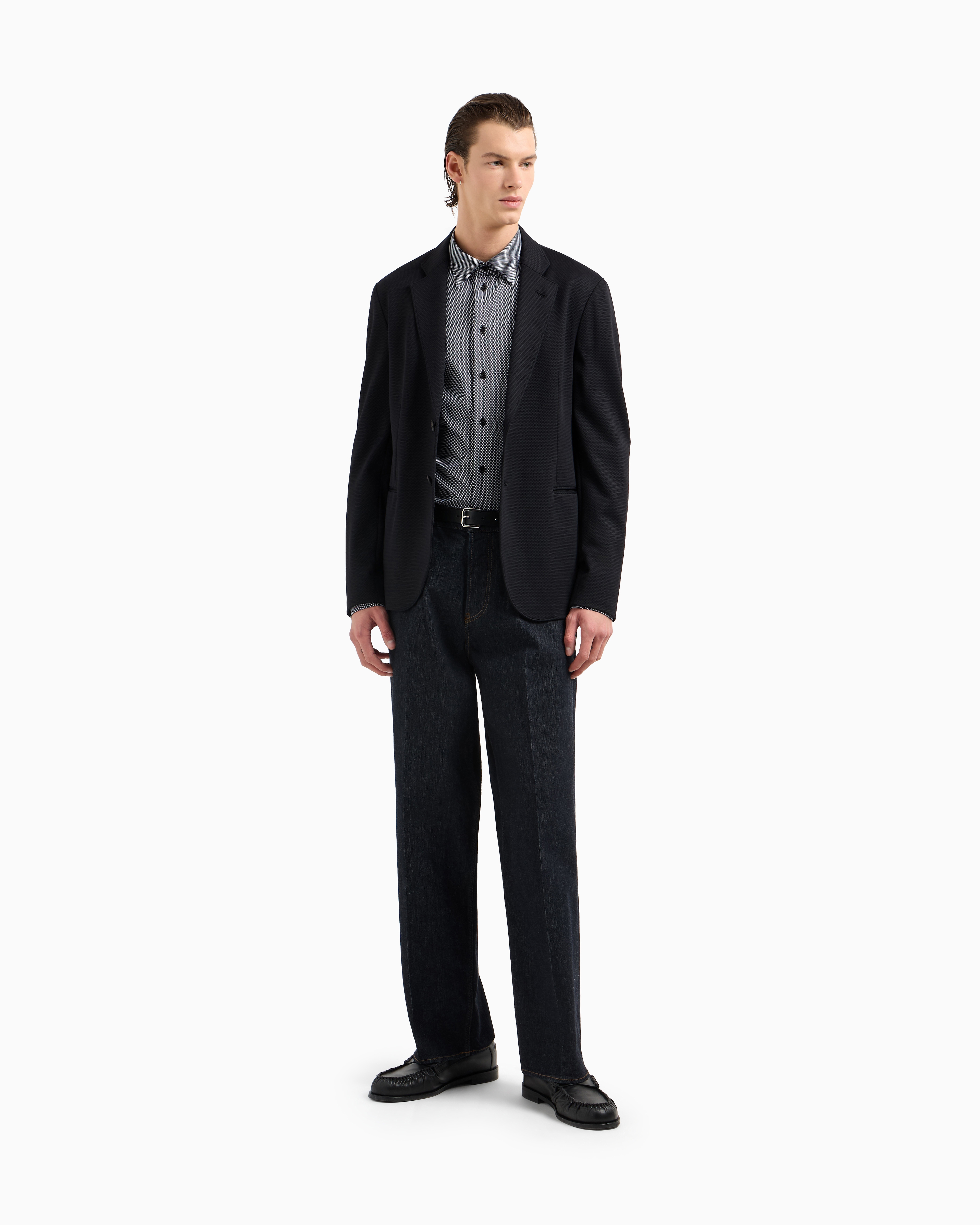 Emporio Armani Single-breasted Jacket In Stretch Piqué Technical Jersey In Black