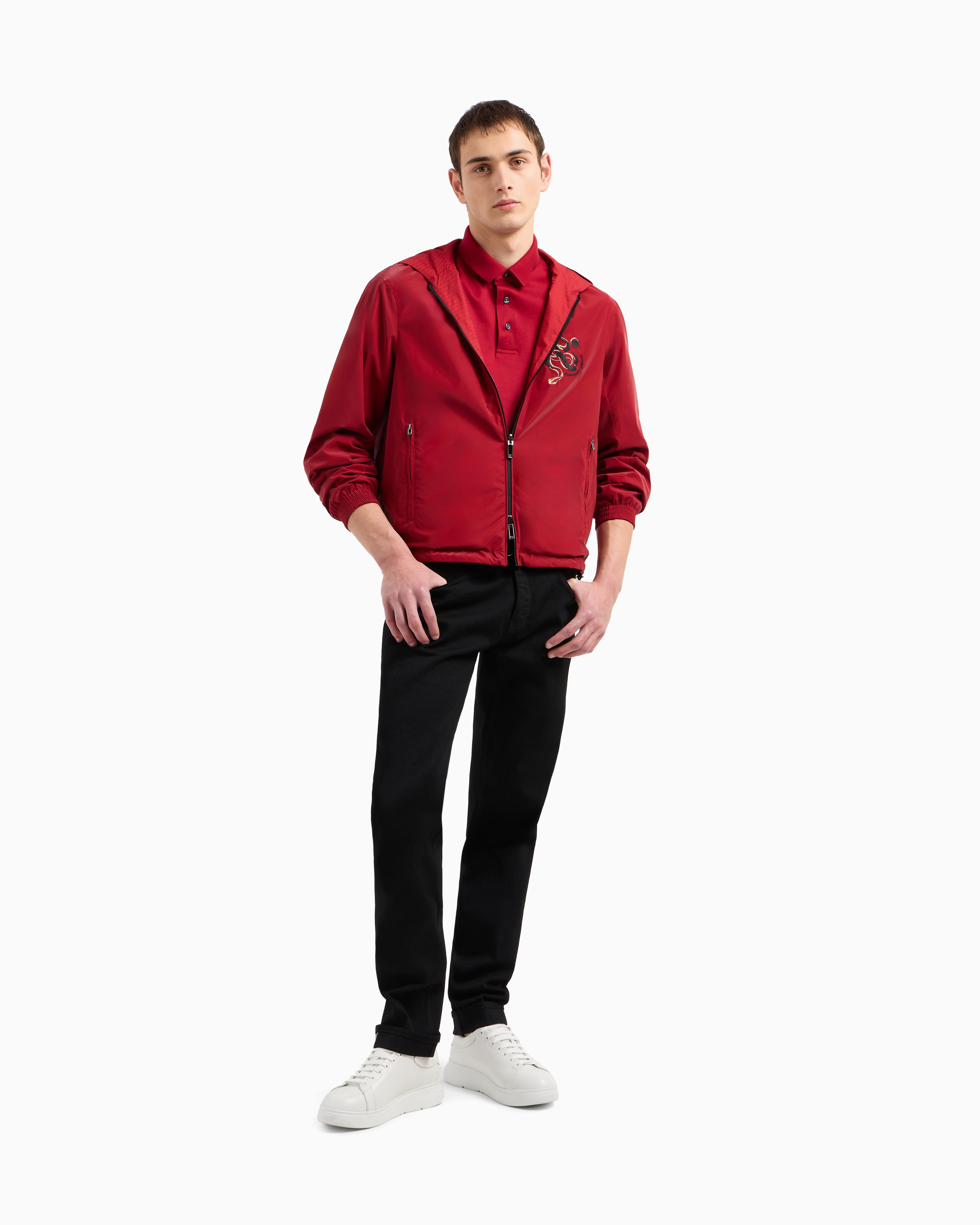 Emporio Armani Asv Lyocell Blend Jersey Polo Shirt With Lunar New Year Embroidery In Red