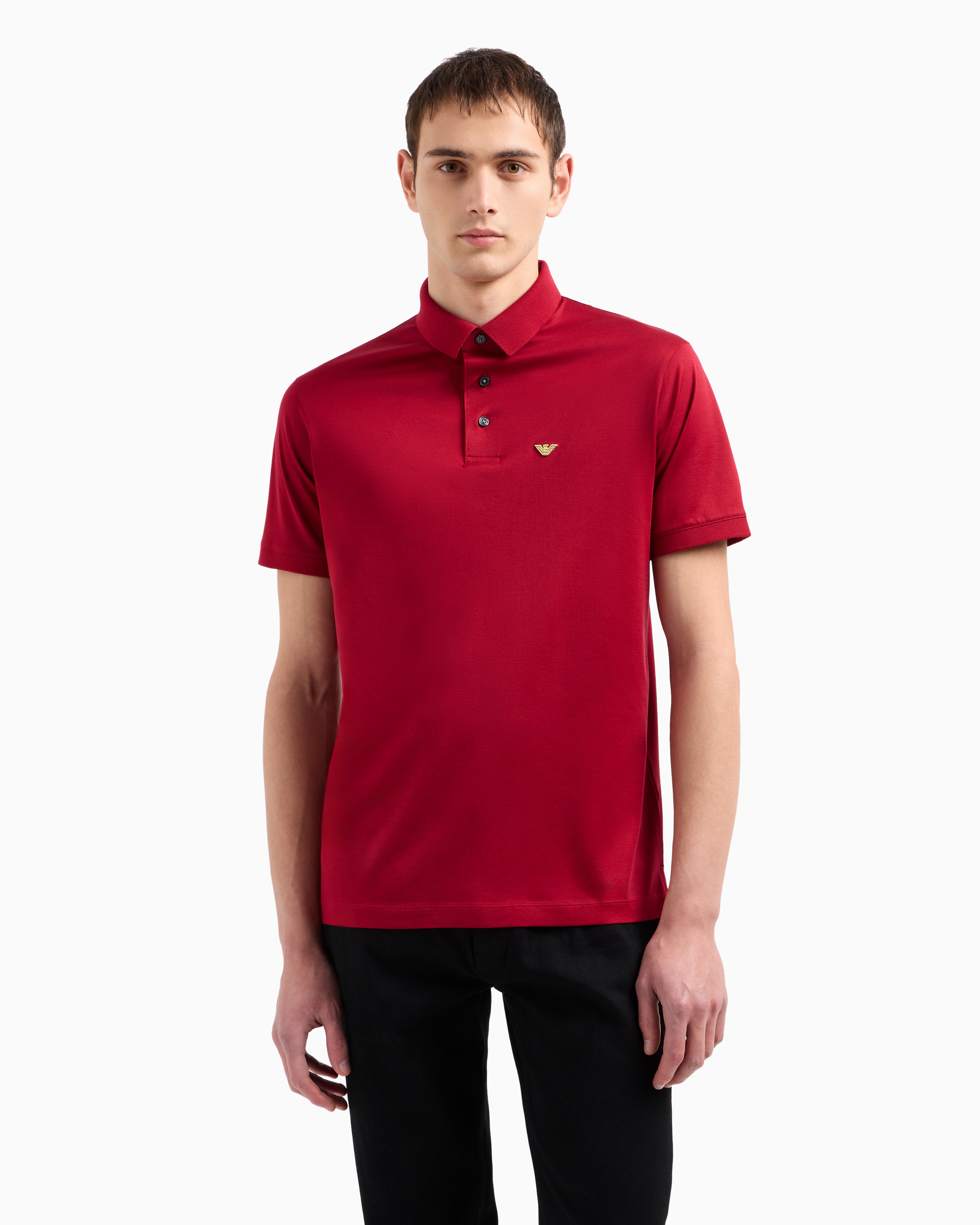 Emporio Armani Asv Lyocell Blend Jersey Polo Shirt With Lunar New Year Embroidery In Red