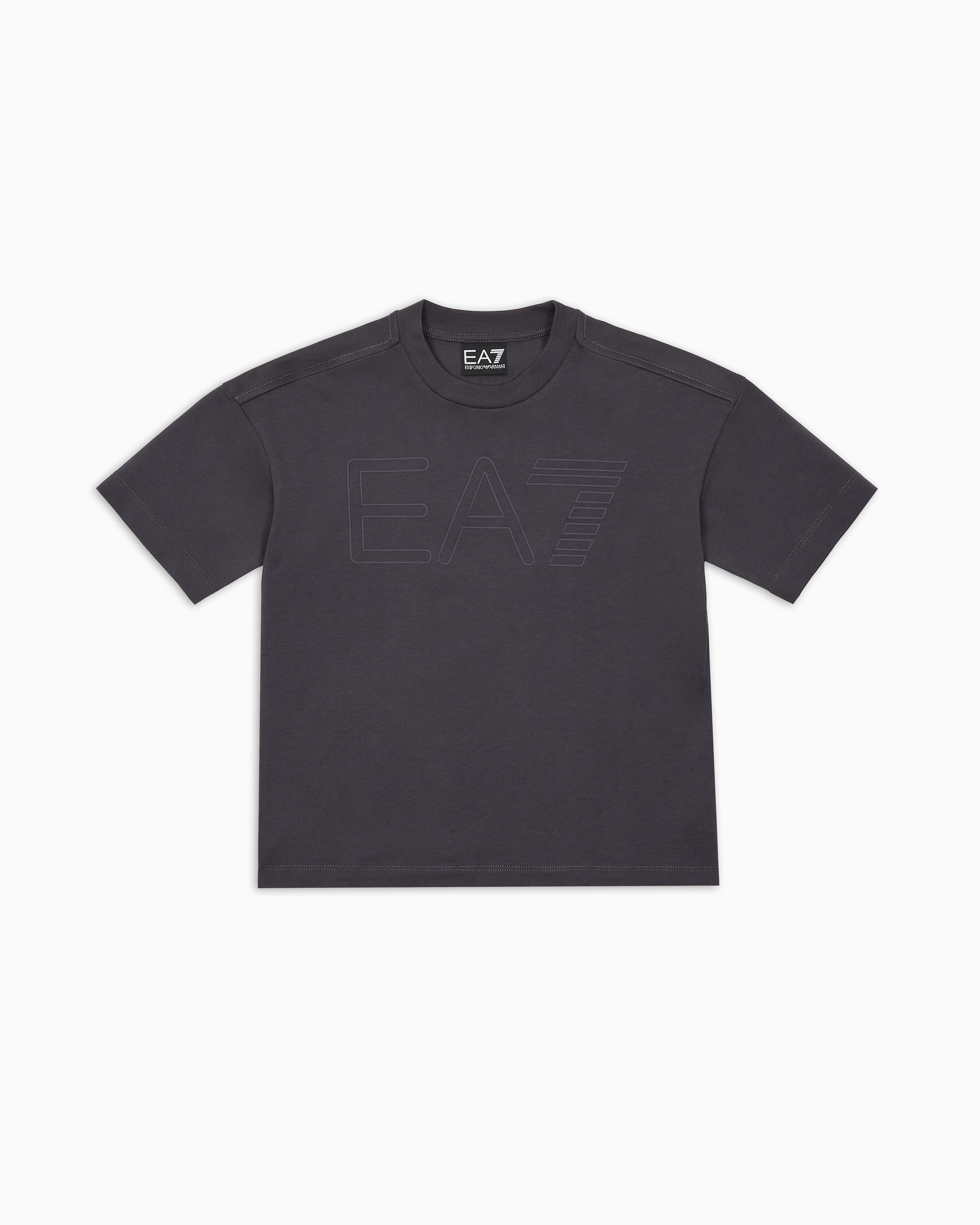 Ea7 Logo Series Boy Cotton Crew-neck T-shirt In Grey