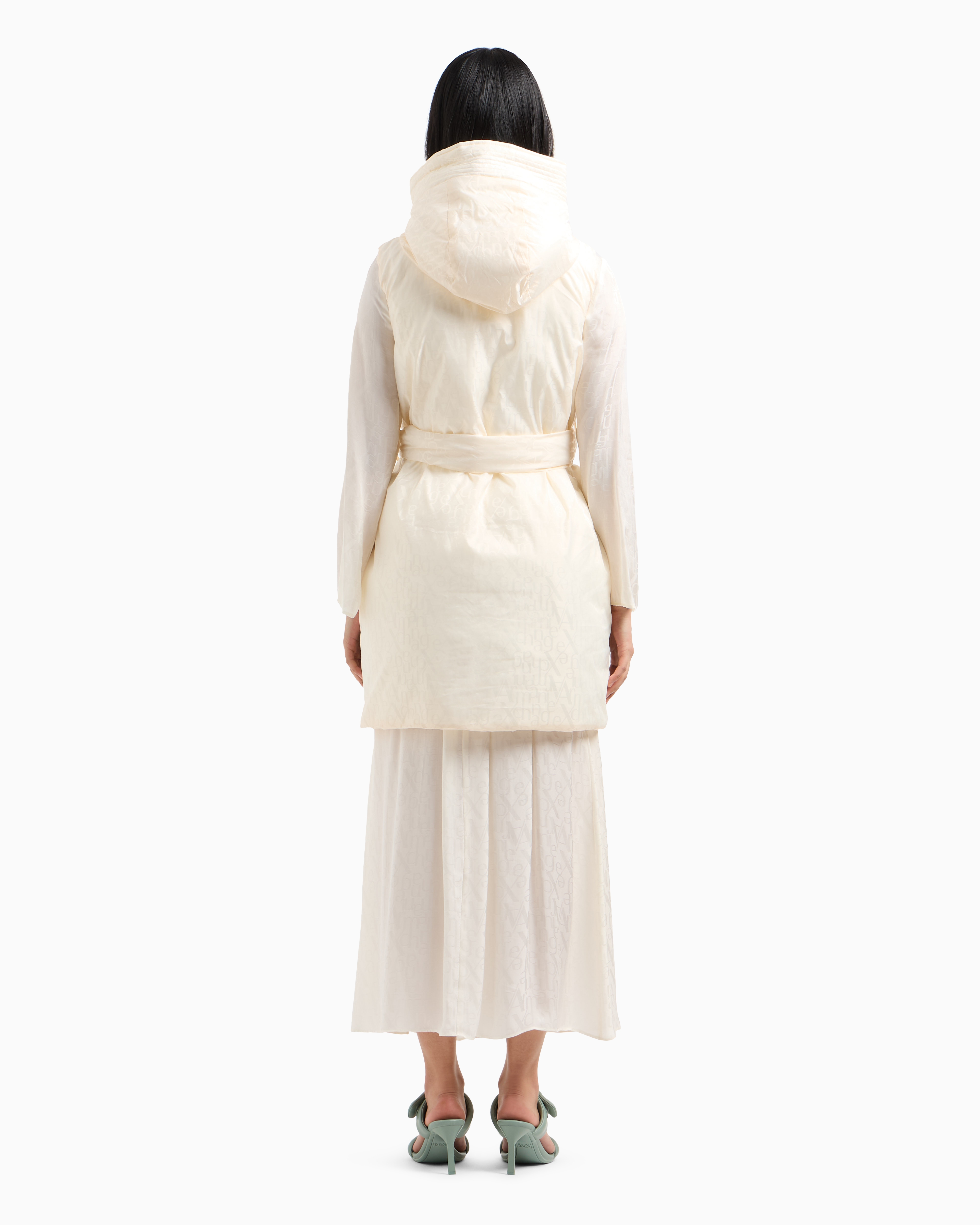 Armani Exchange - Long sleeveless jacket jacquard nylon with logo, Woman, White, Size: