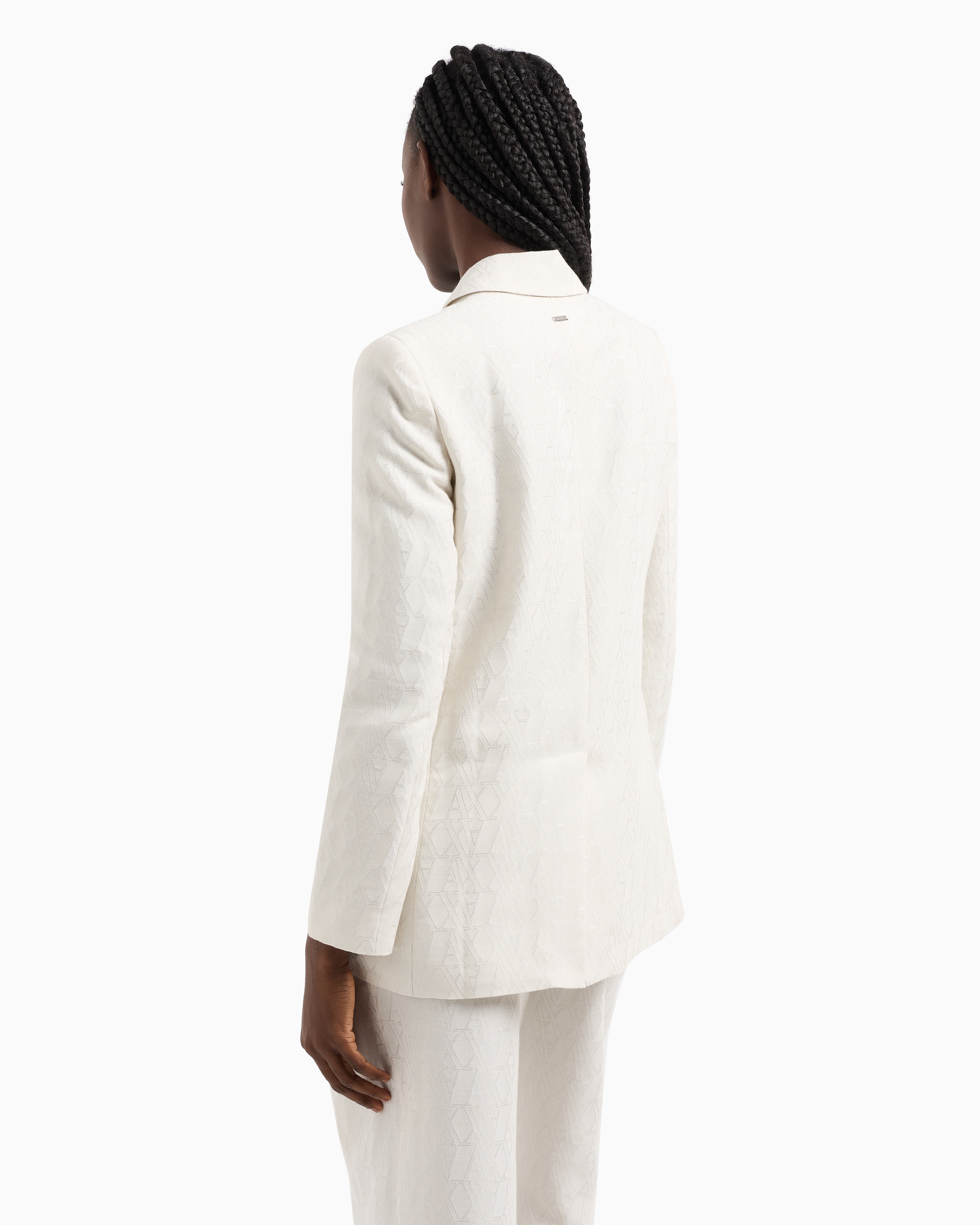 Armani Exchange - Double-breasted jacket in fabric with allover logo, Woman, White, Size: 4