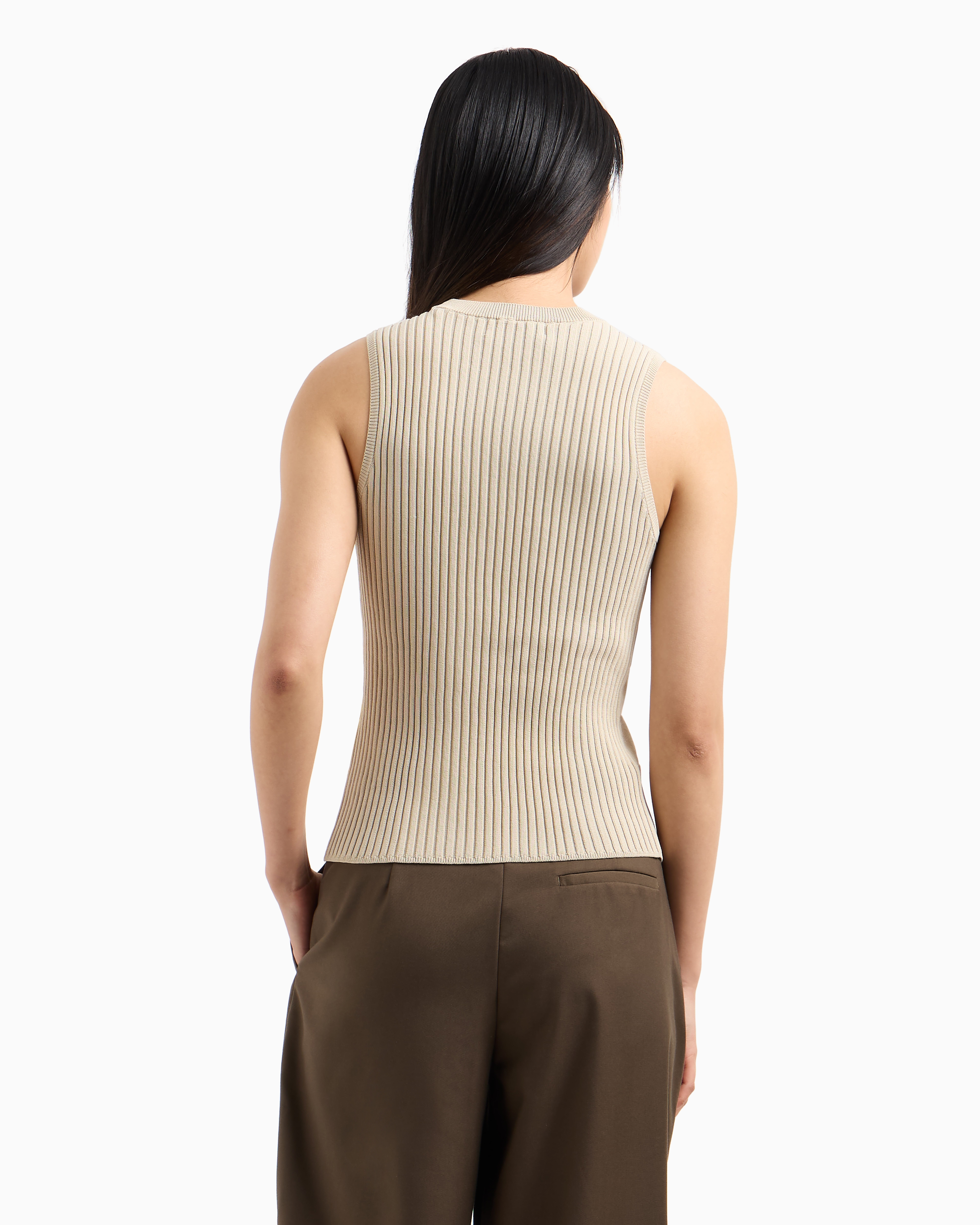 Armani Exchange - ASV Contrast Detail Top, Woman, Beige, Size: XS