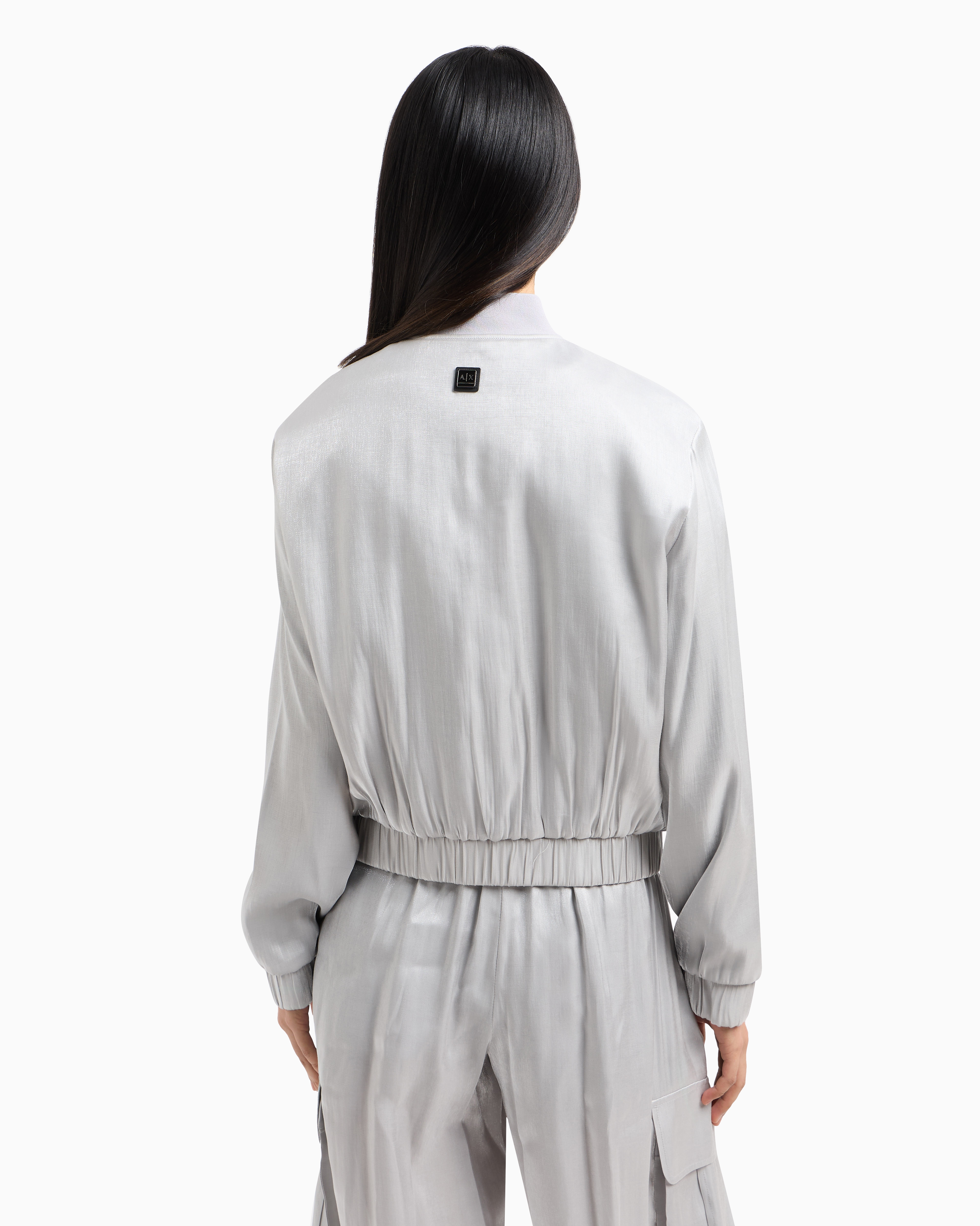Armani Exchange - Bomber jacket glitter satin fabric, Woman, Silver, Size: