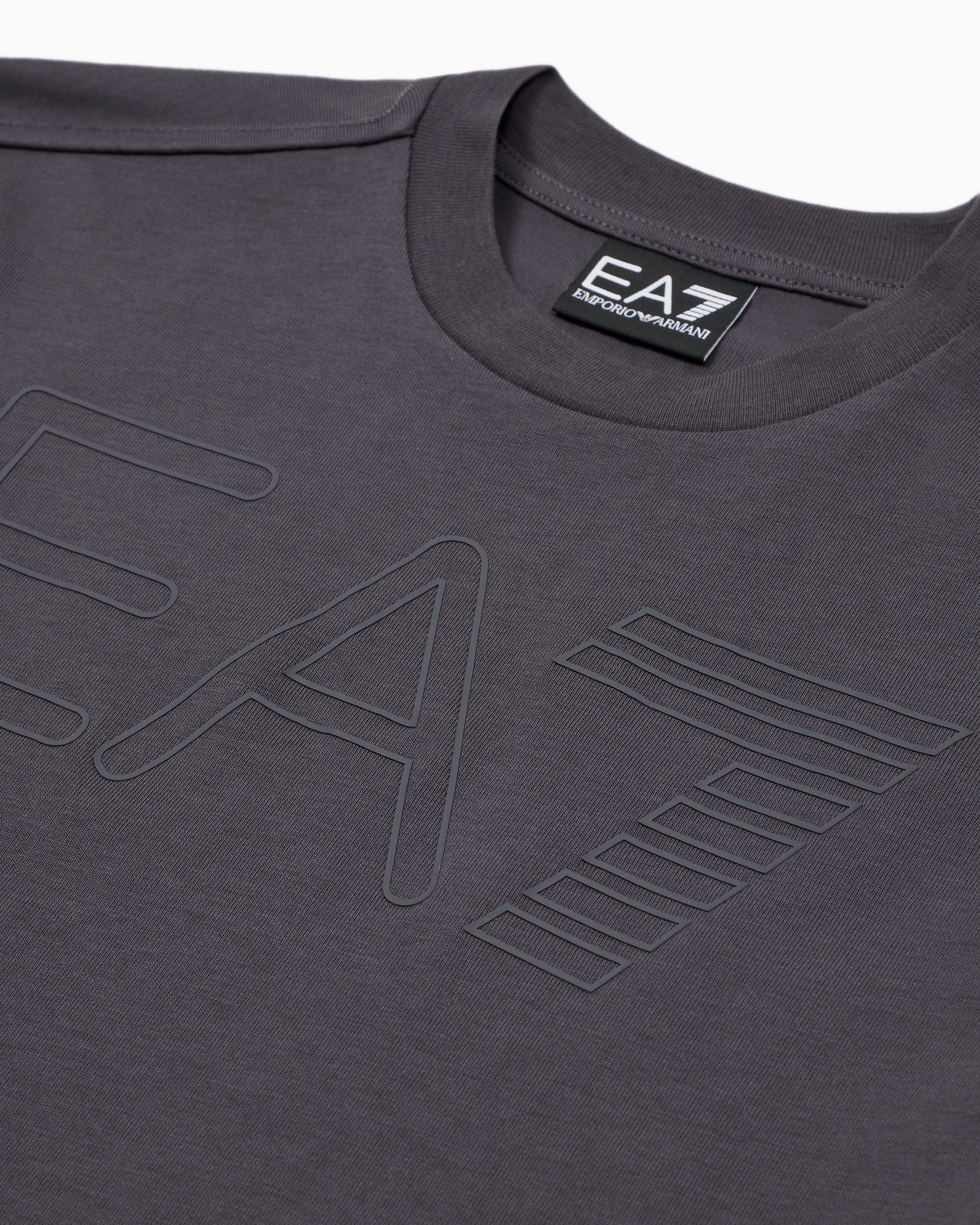 Ea7 Logo Series Boy Cotton Crew-neck T-shirt In Grey