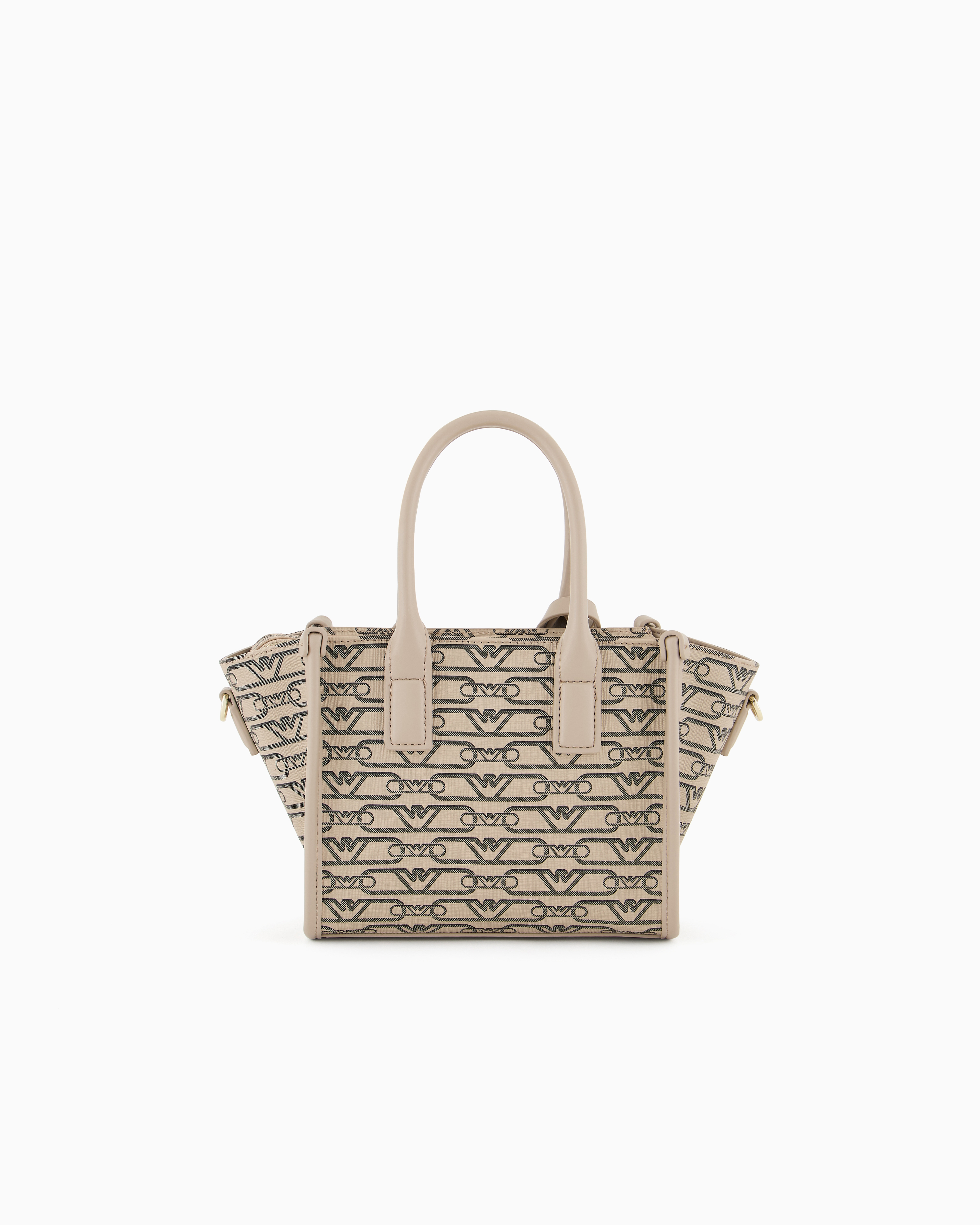 Emporio Armani Small Shopper Bag With All-over Monogram Print In Beige