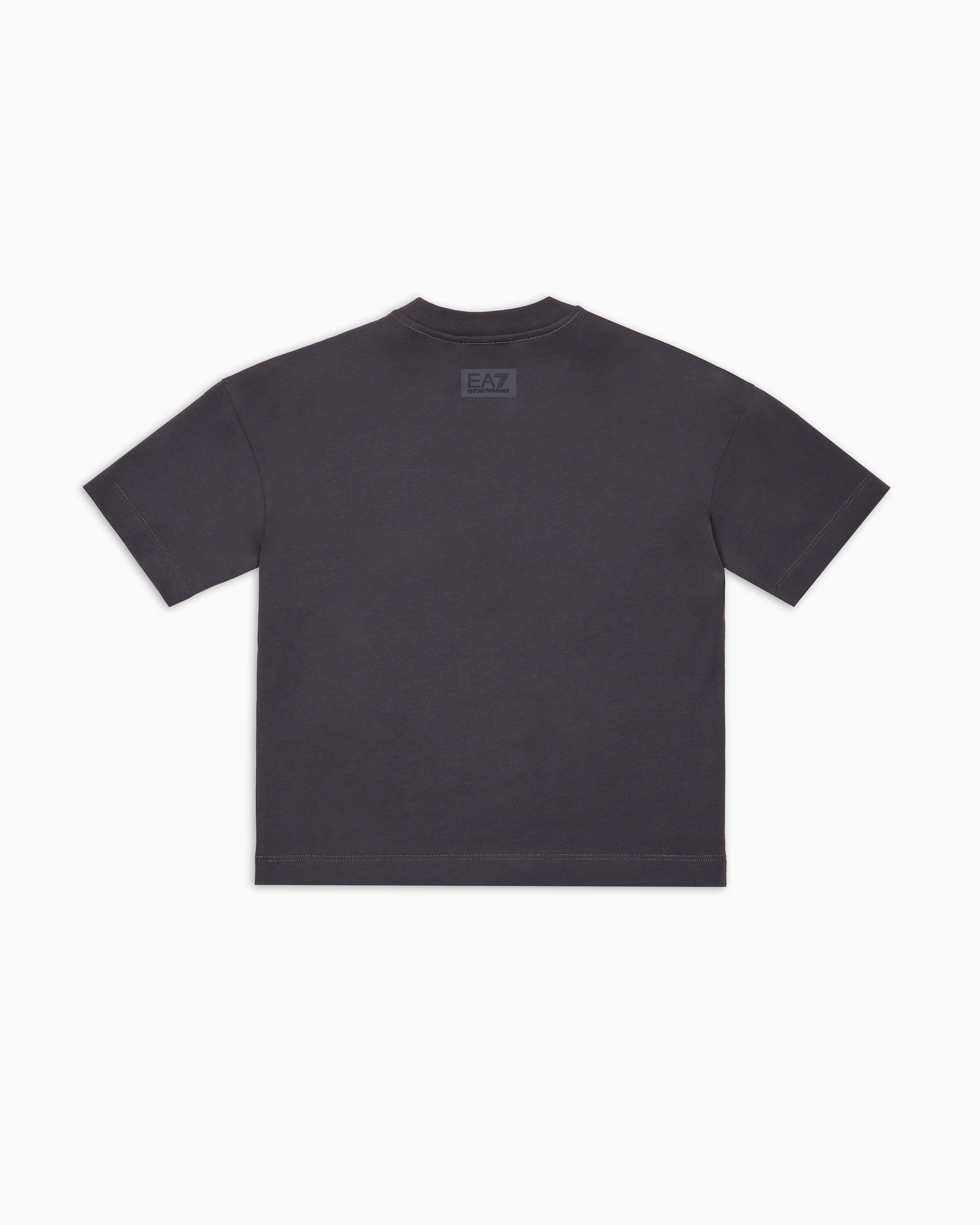 Ea7 Logo Series Boy Cotton Crew-neck T-shirt In Grey