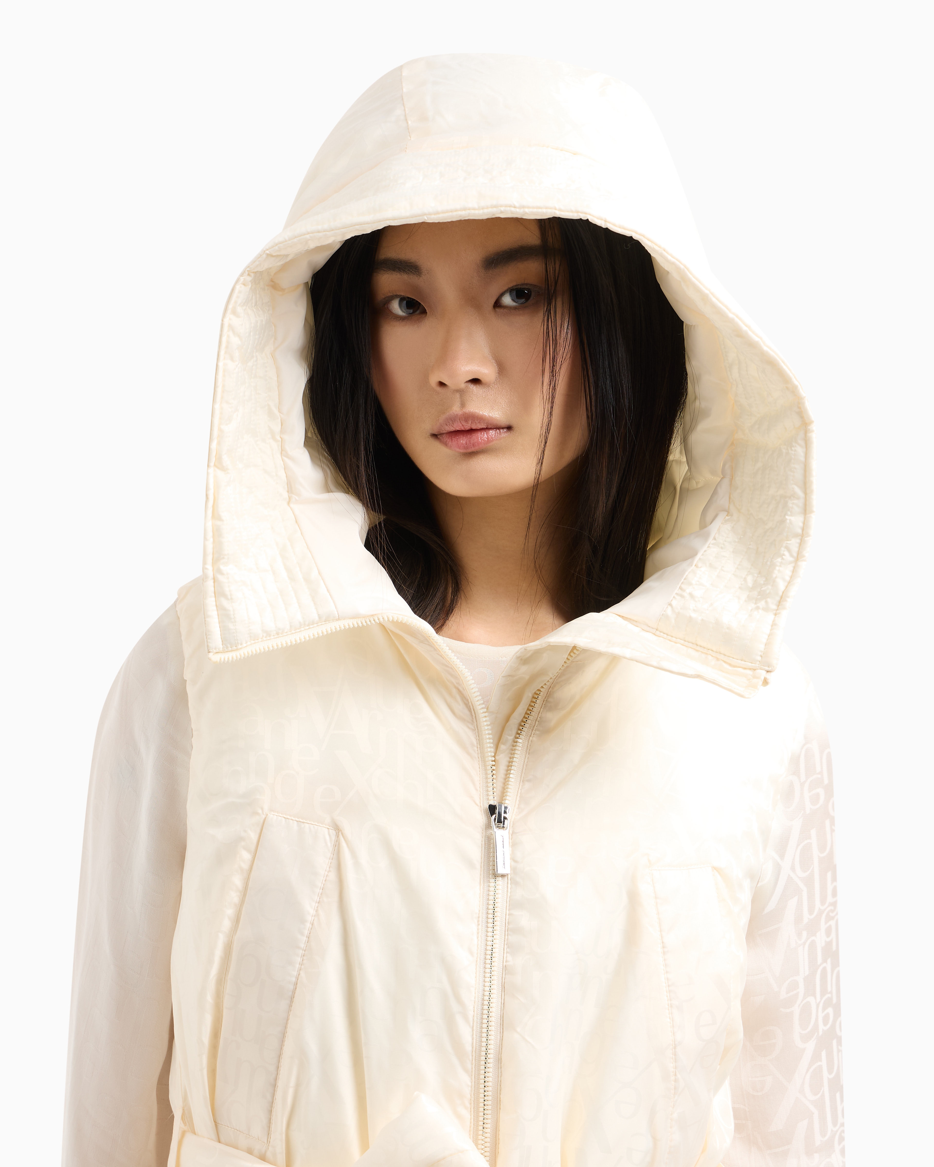 Long sleeveless jacket jacquard nylon with logo