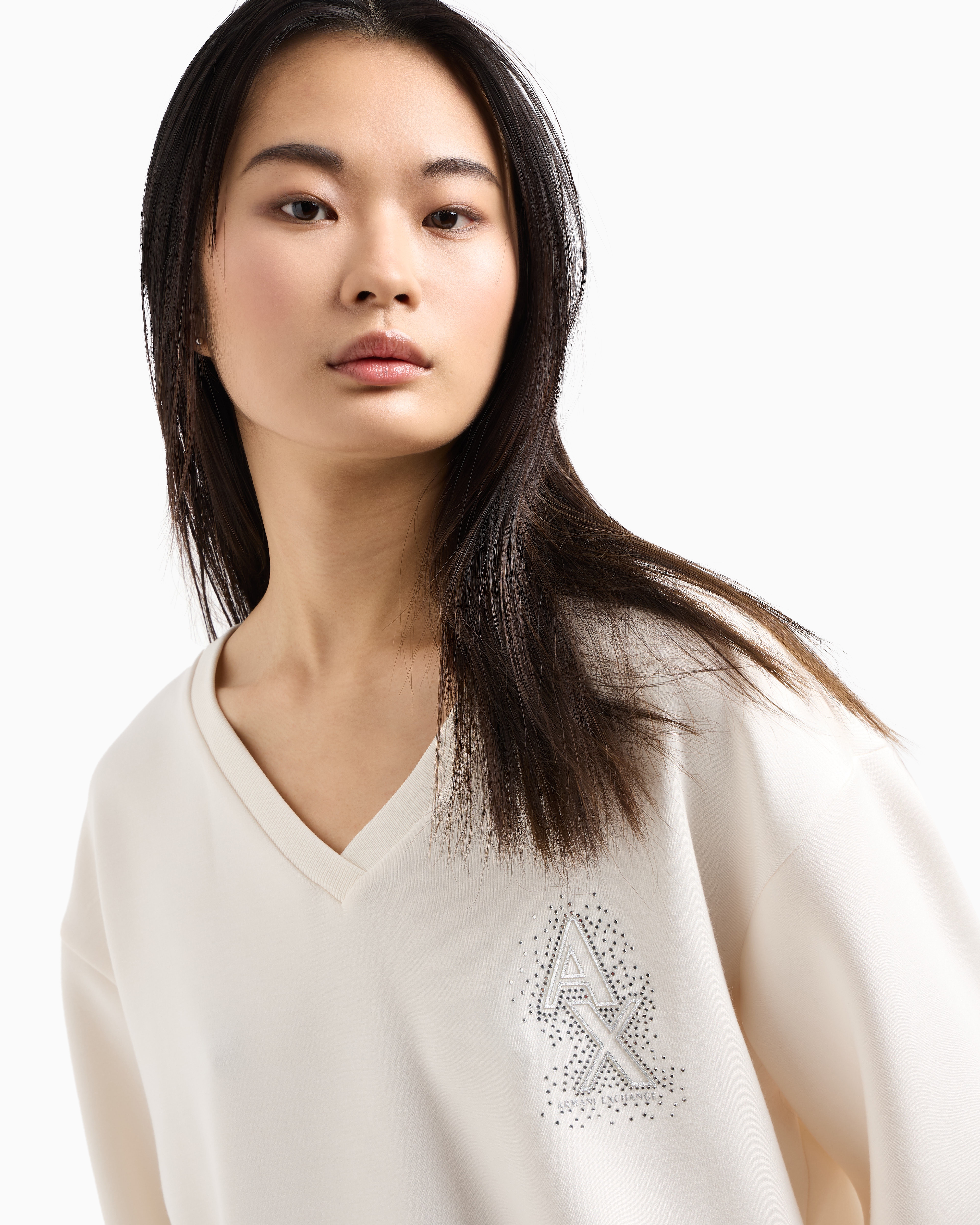 ヴィー V-neck sweatshirt with rhinestone logo | Armani Exchange