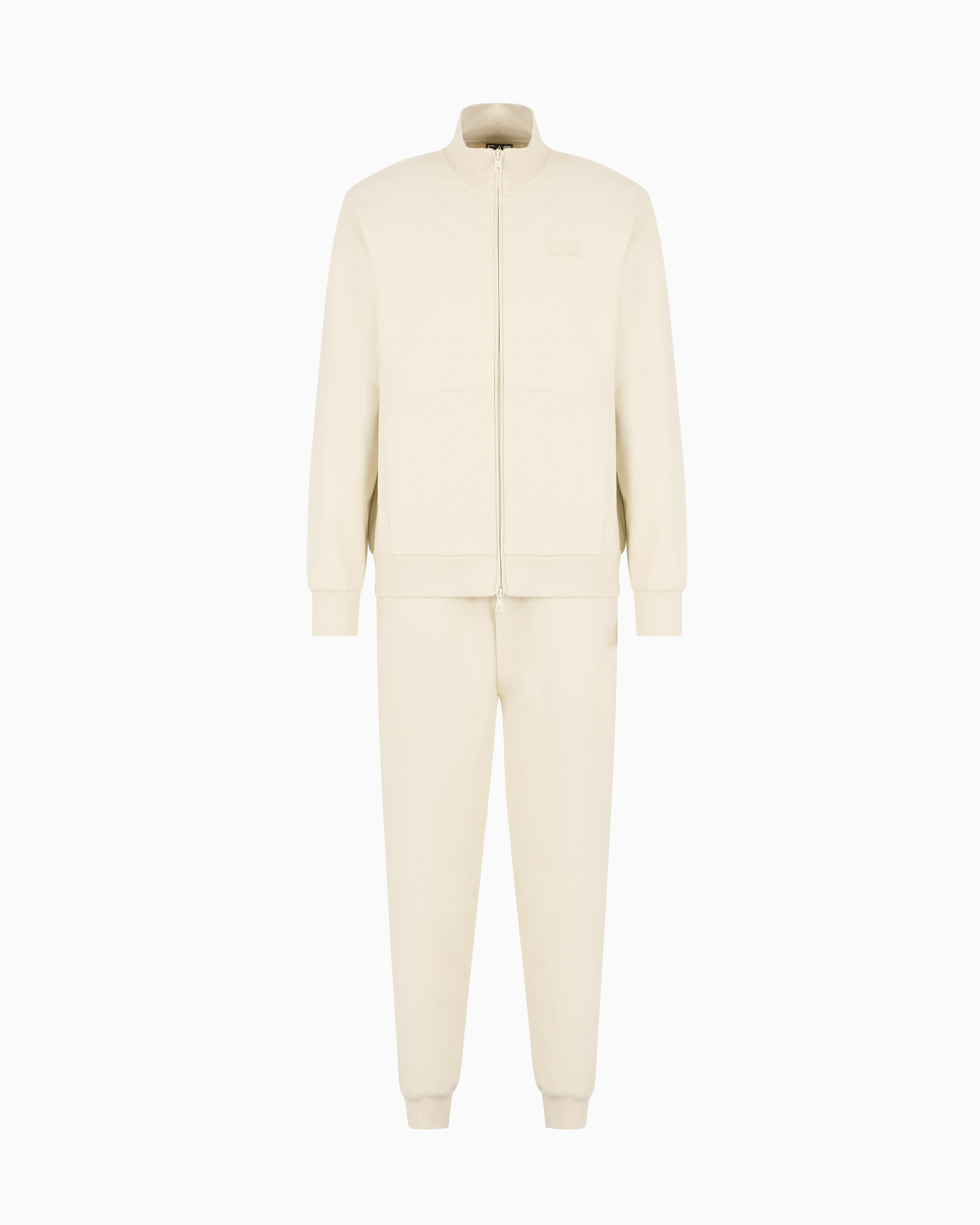 Ea7 Visibility Cotton Full-zip Tracksuit In Beige