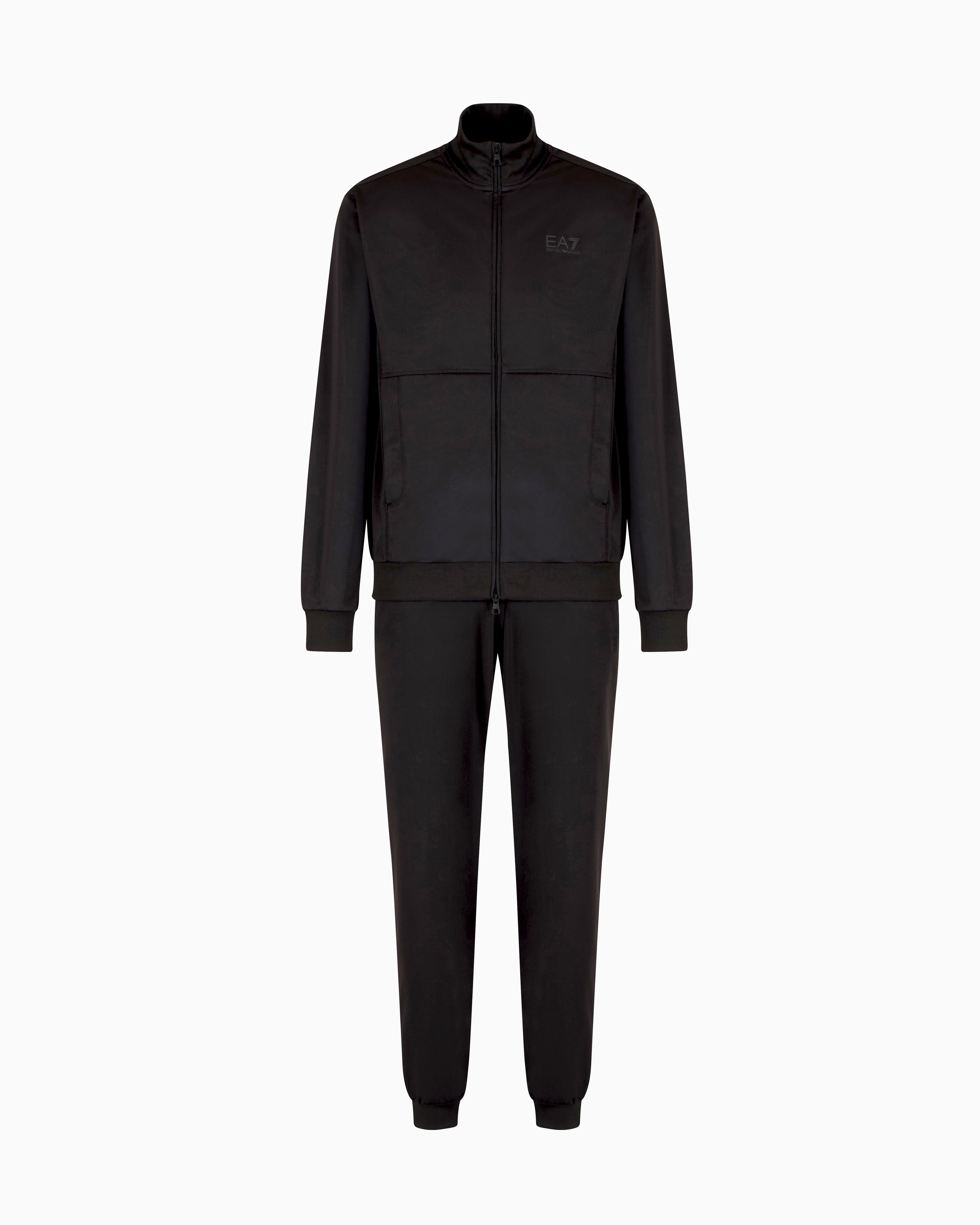 Ea7 Visibility Full-zip Tracksuit In Asv Recycled Fabric In Black