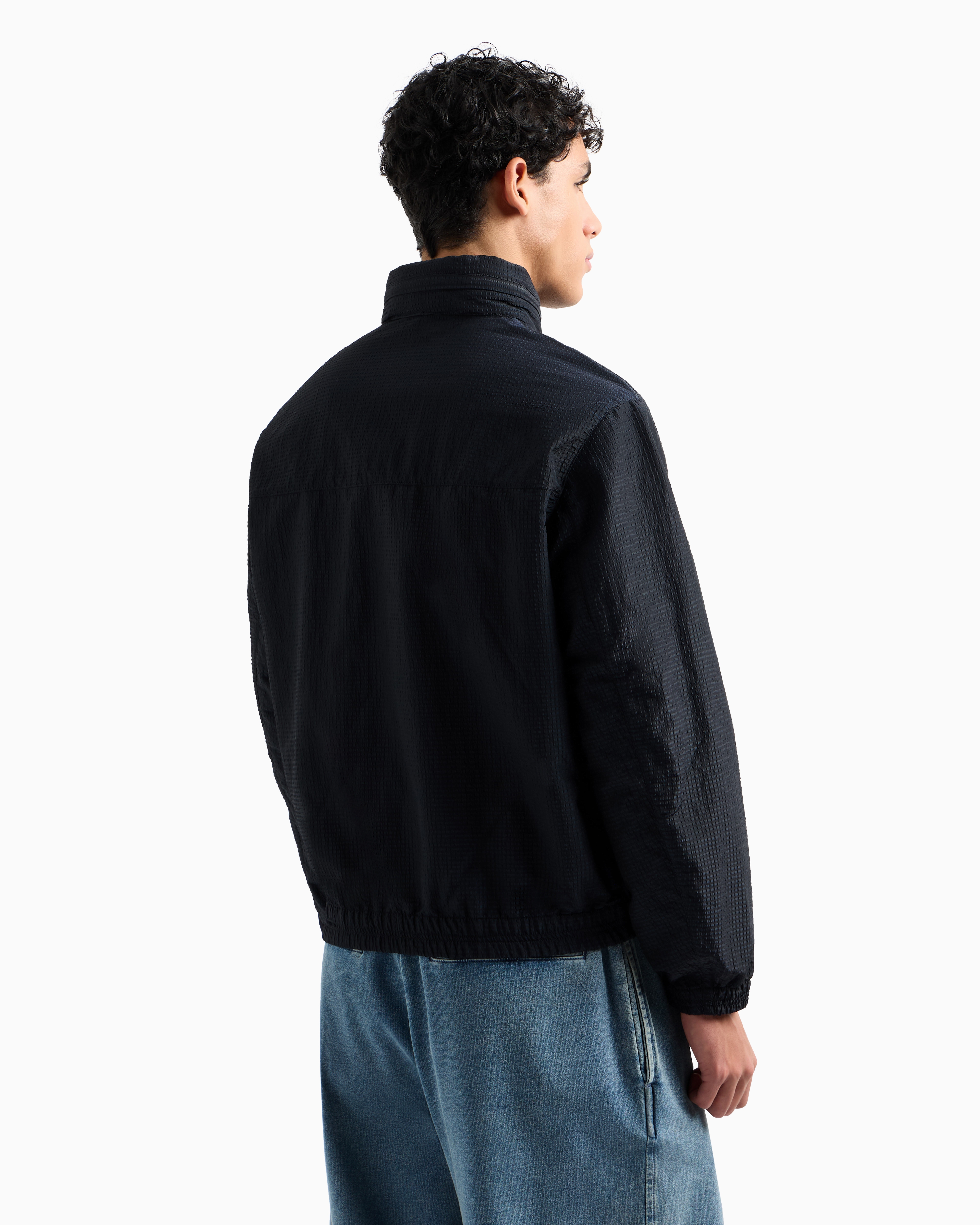 【XLサイズ】エンポリオアルマーニ　サマージャケット　アンコン　シアサッカー　紺 シアサッカー ブルゾン | Armani Exchange