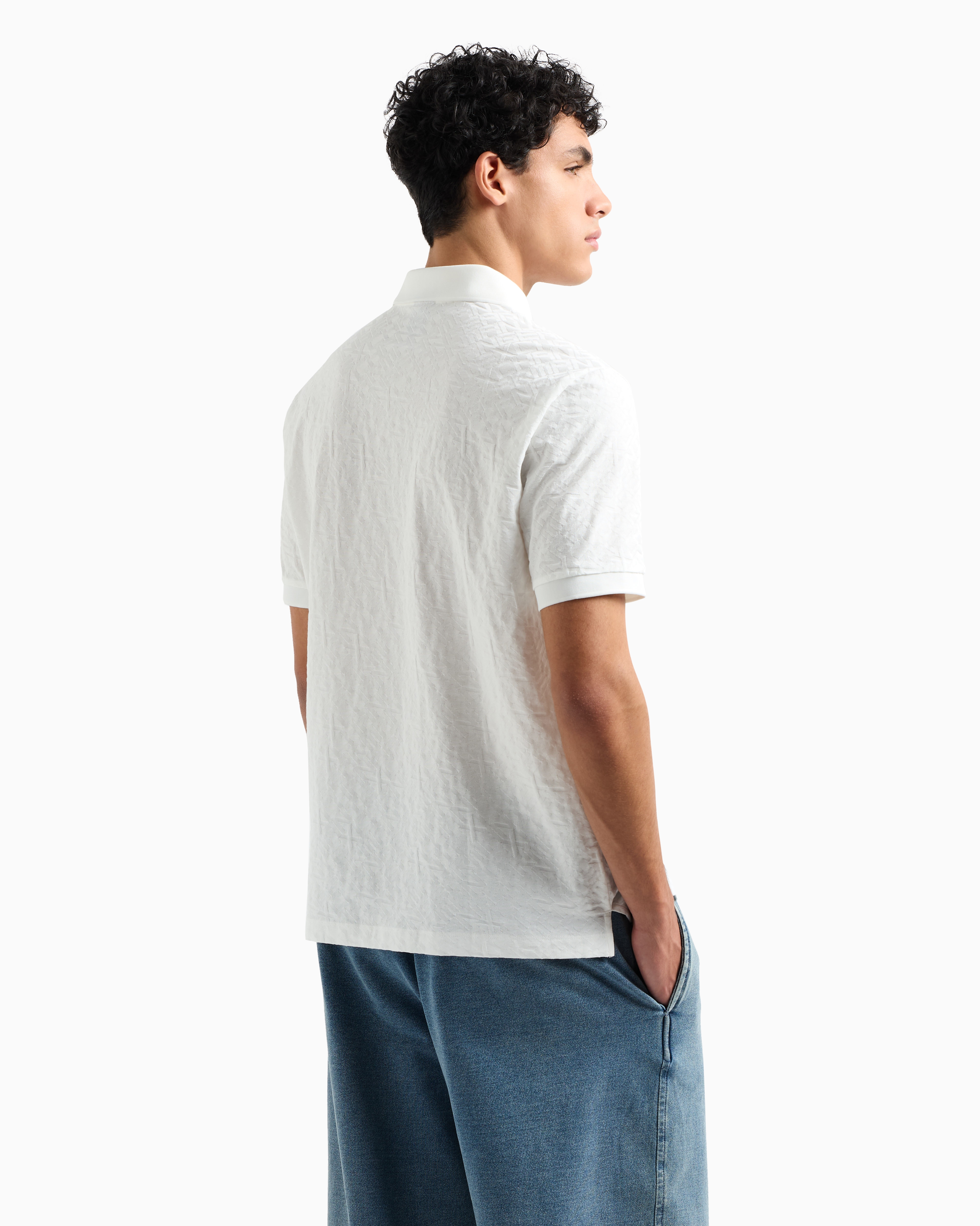 Armani Exchange - Regular fit polo shirt with tone-on-tone allover logo, Man, White, Size: