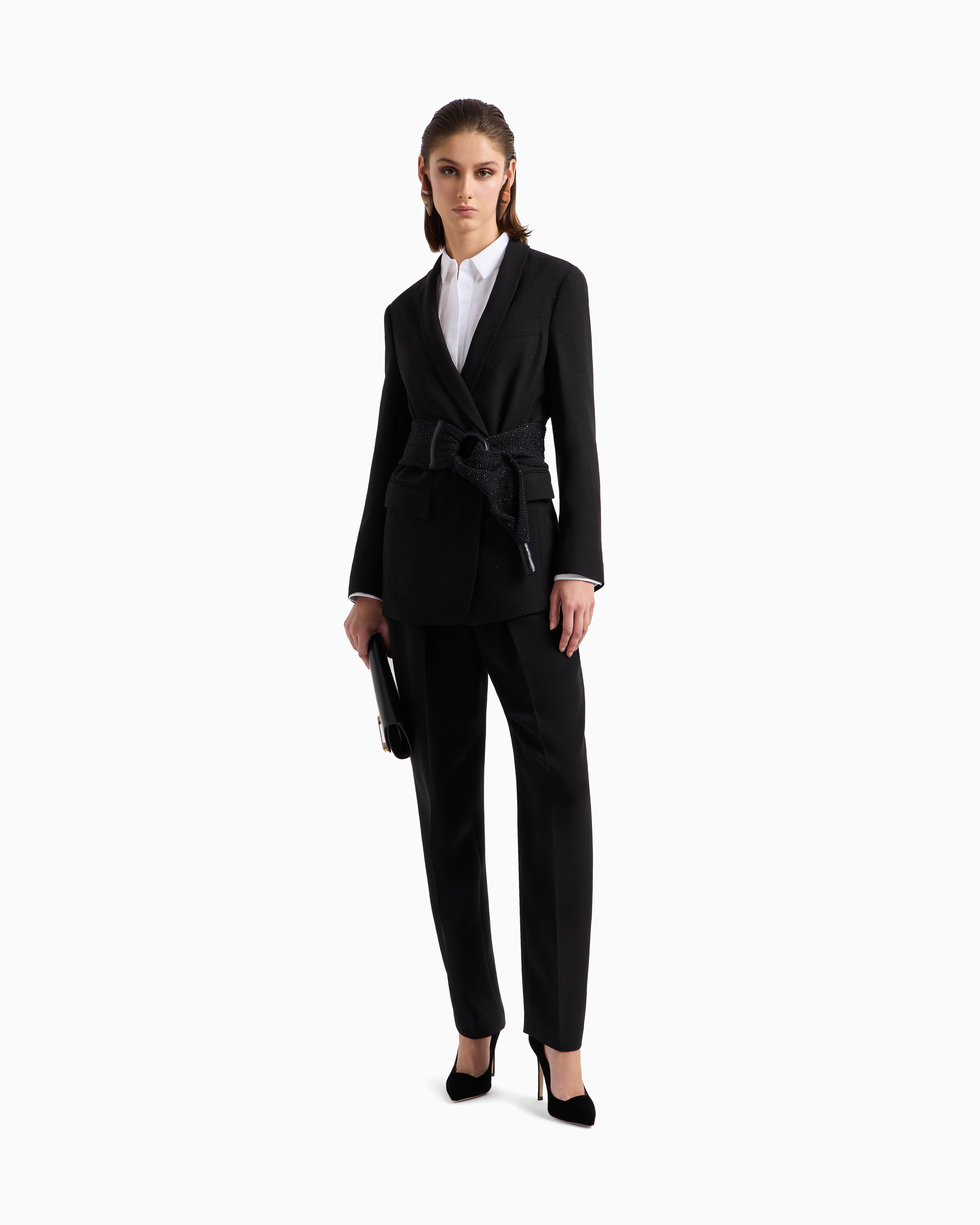Giorgio Armani Glitter Silk-cady Single-breasted Jacket In Black