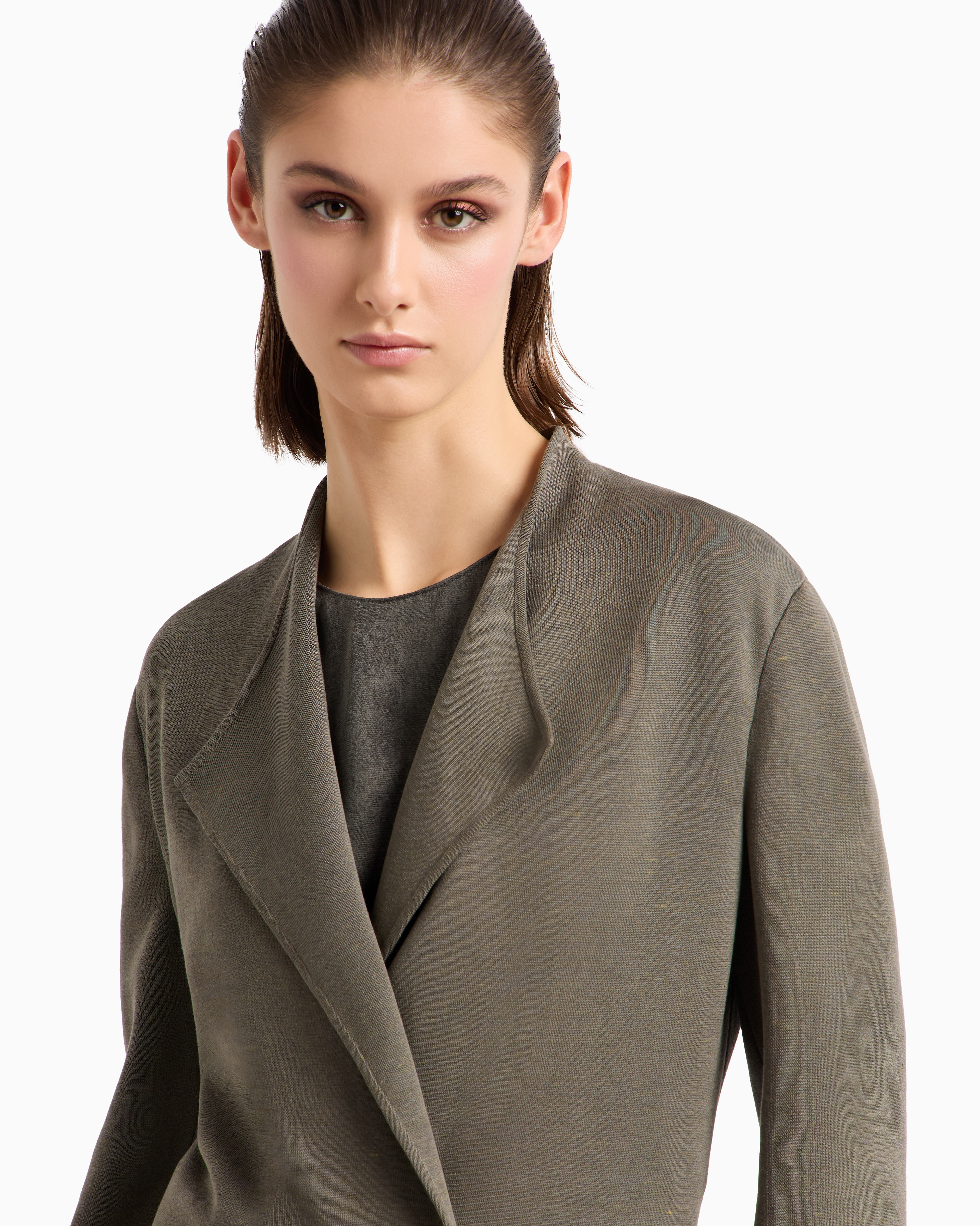 アウターその他 GIORGIO ARMANI Women Outer GW000847 TE13745 8078 GREY Long single-breasted jacket in jacquard viscose and cupro