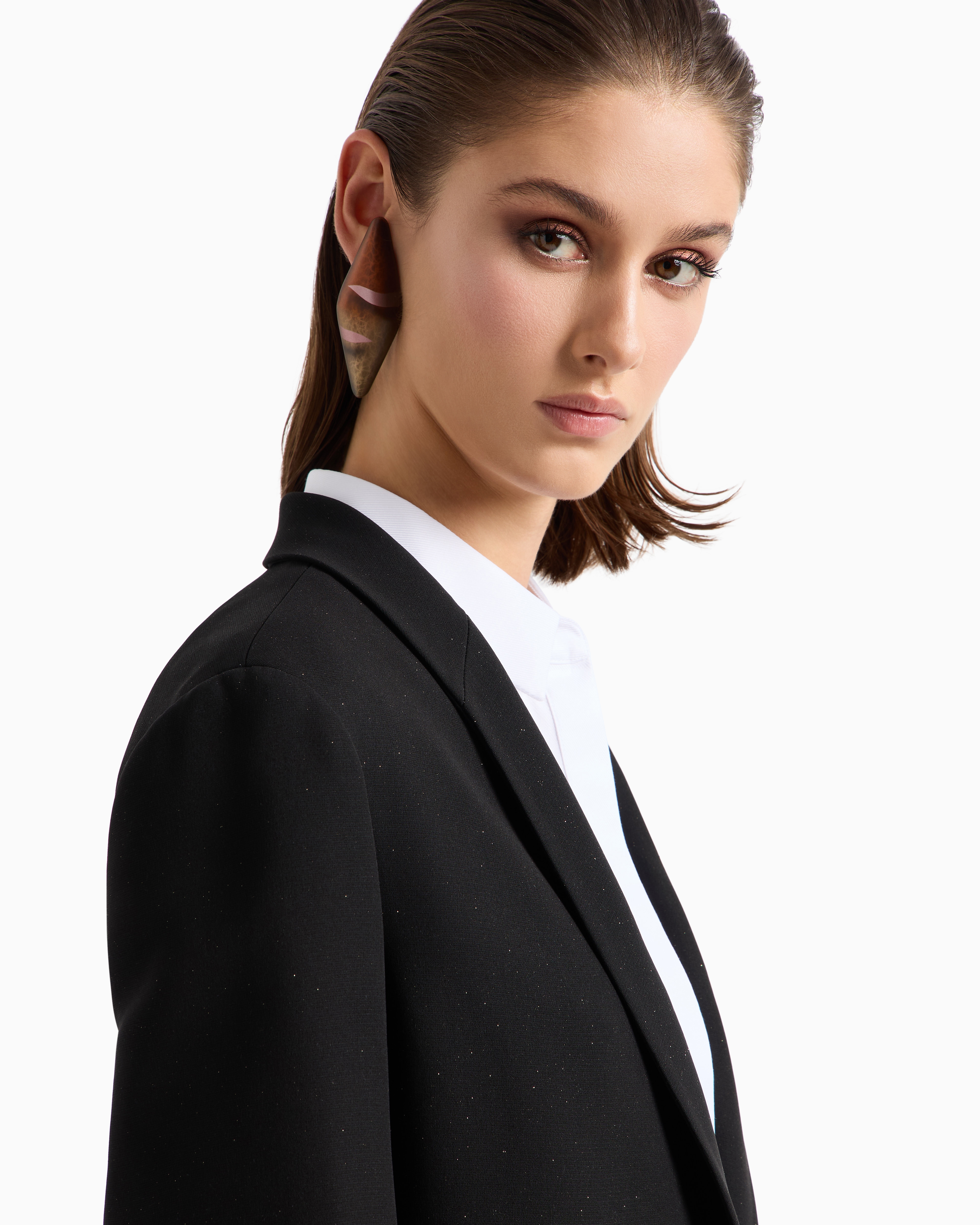 Giorgio Armani Glitter Silk-cady Single-breasted Jacket In Black