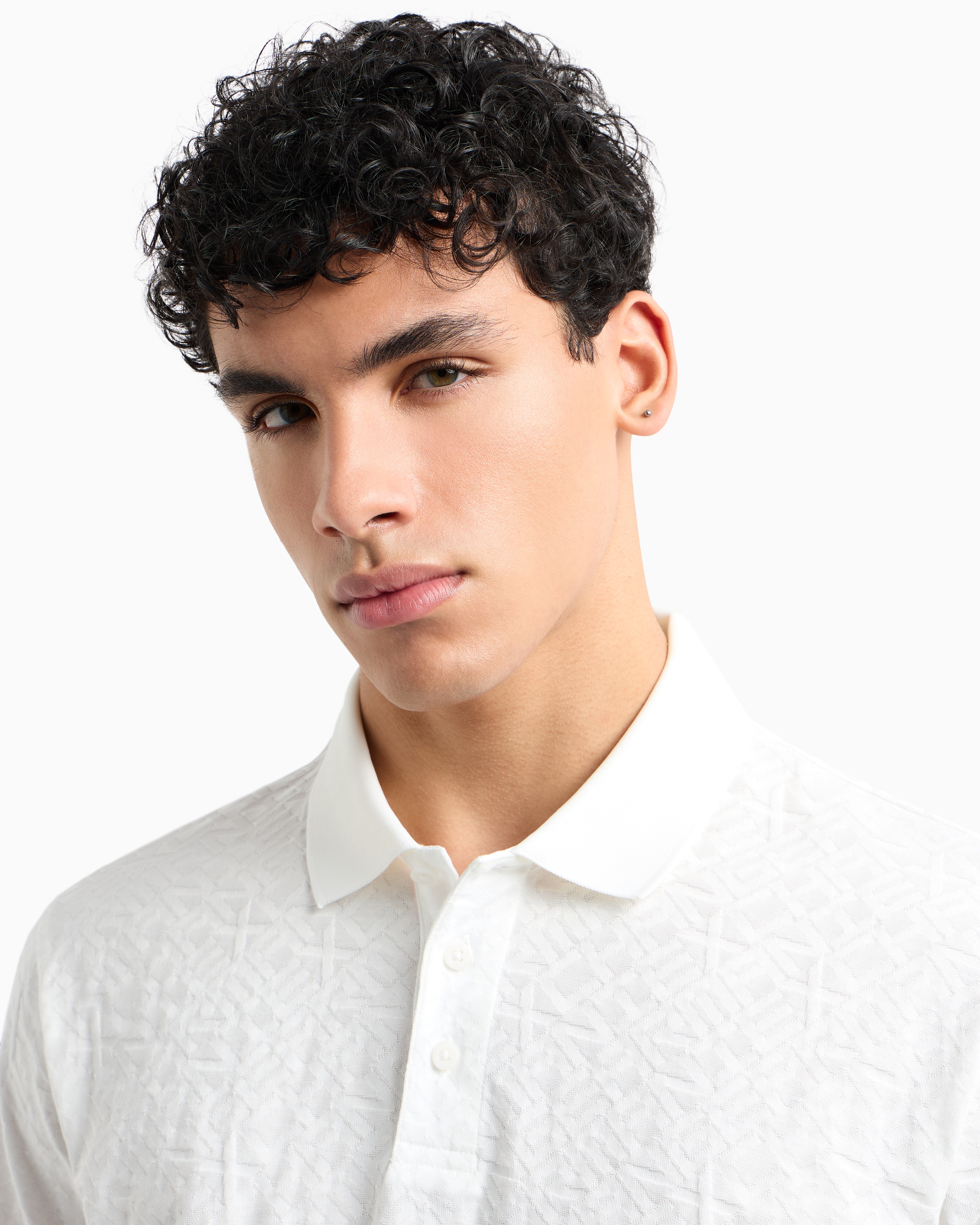Armani Exchange - Regular fit polo shirt with tone-on-tone allover logo, Man, White, Size: