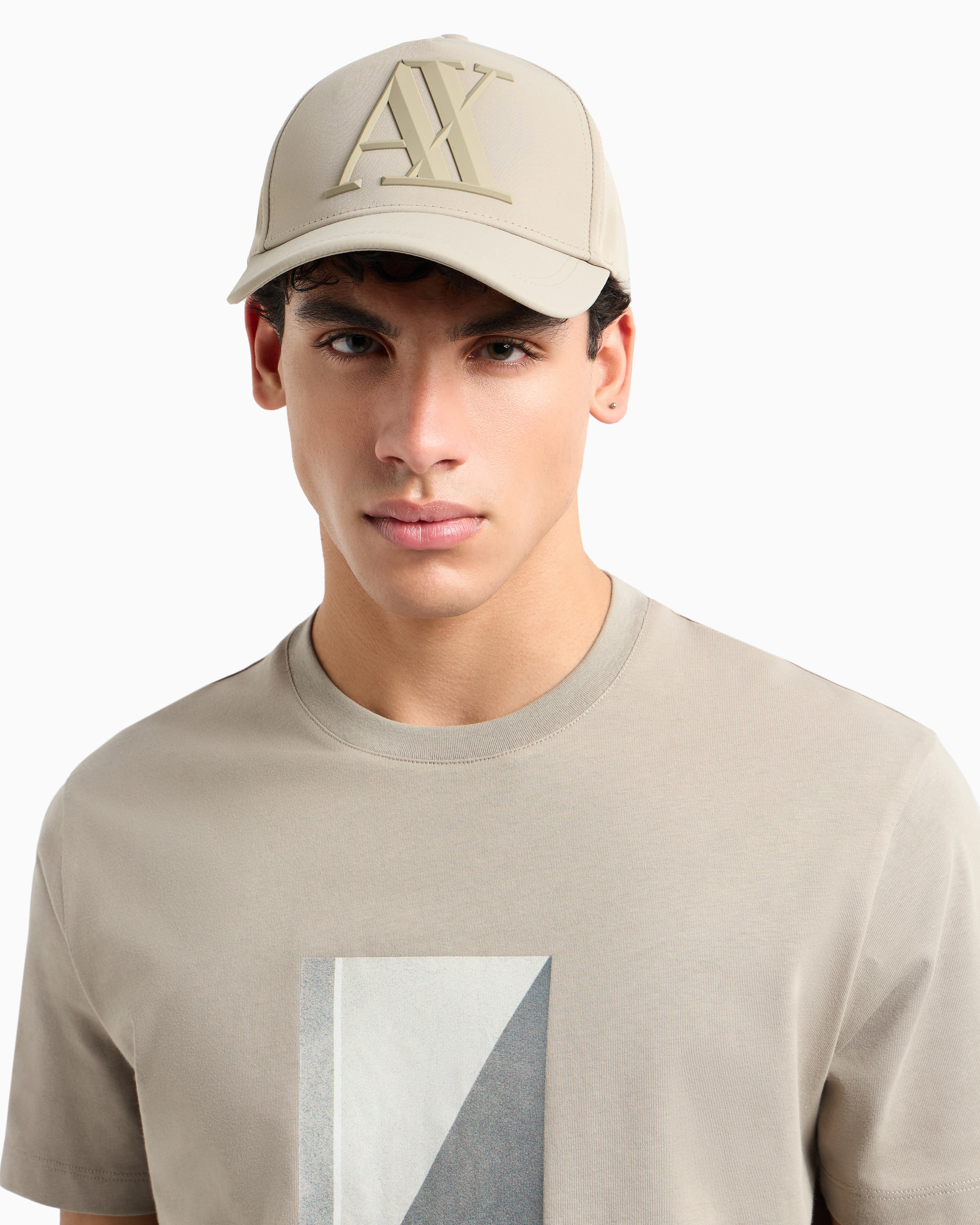 Armani Exchange Visor Cap With Logo In Beige